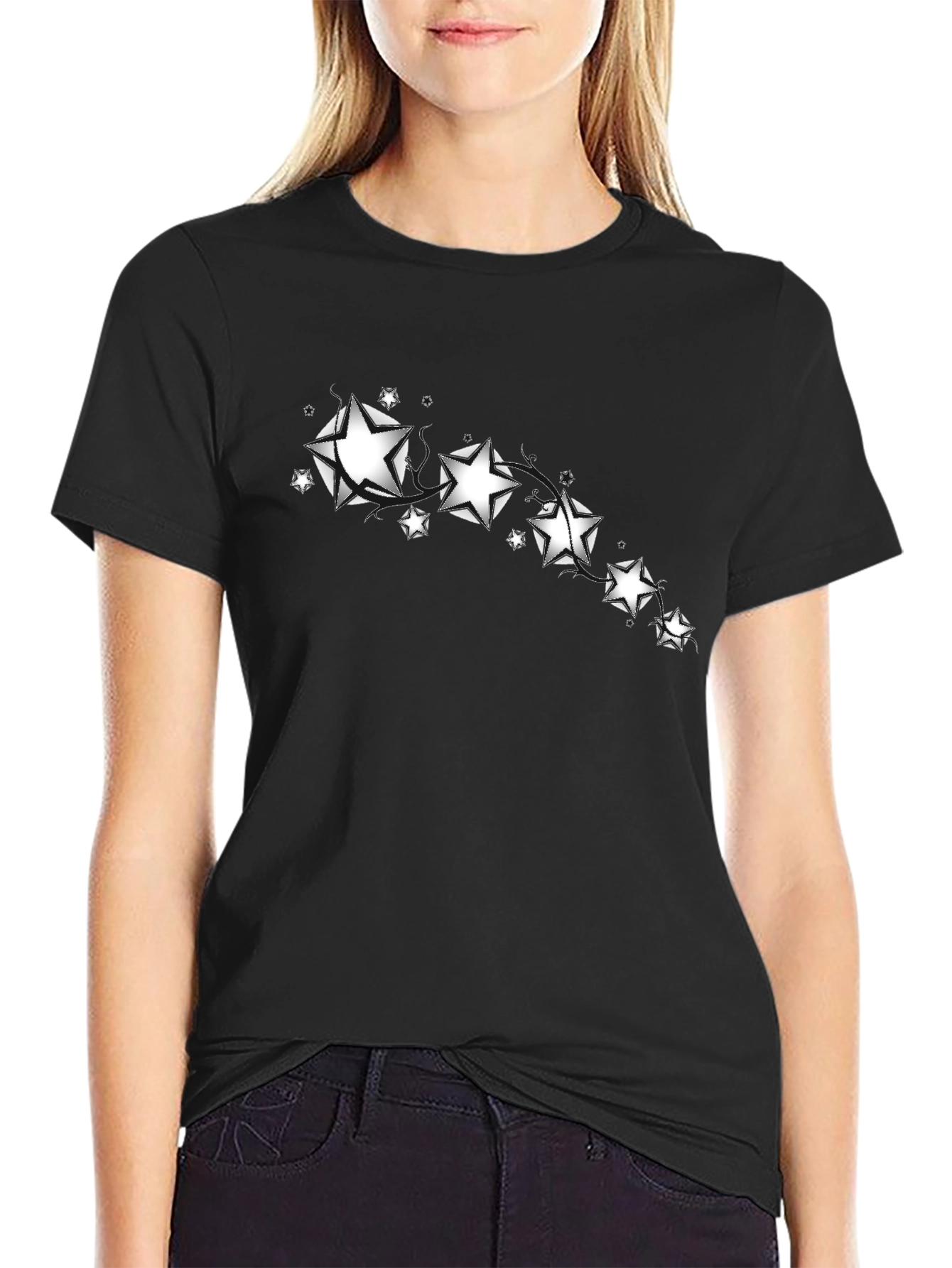 Stylish Black Tee with Star Graphic
