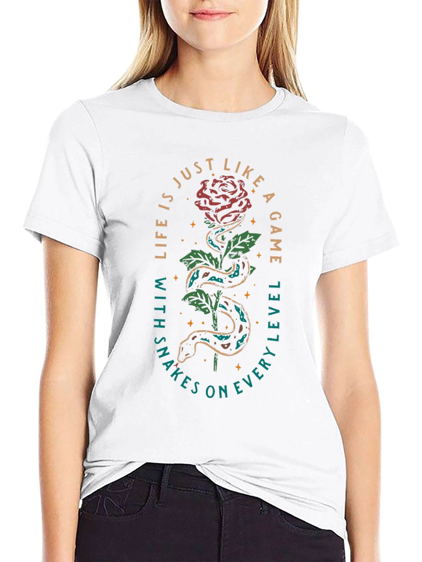 Rose and Snake Graphic T-Shirt