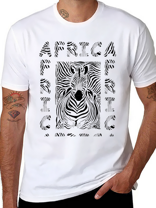 African Zebra Print Mens Black T-Shirt