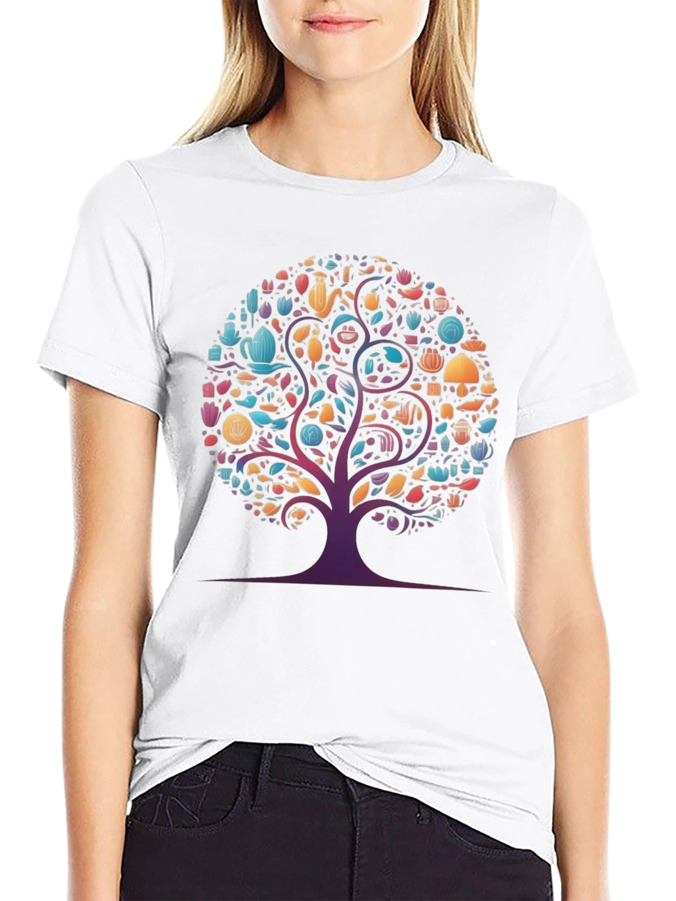 Whimsical Tree Graphic Tee - Black Cotton Comfort