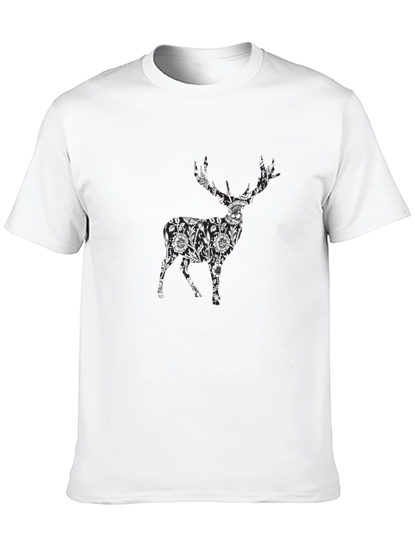 Floral Deer Print Black T-Shirt