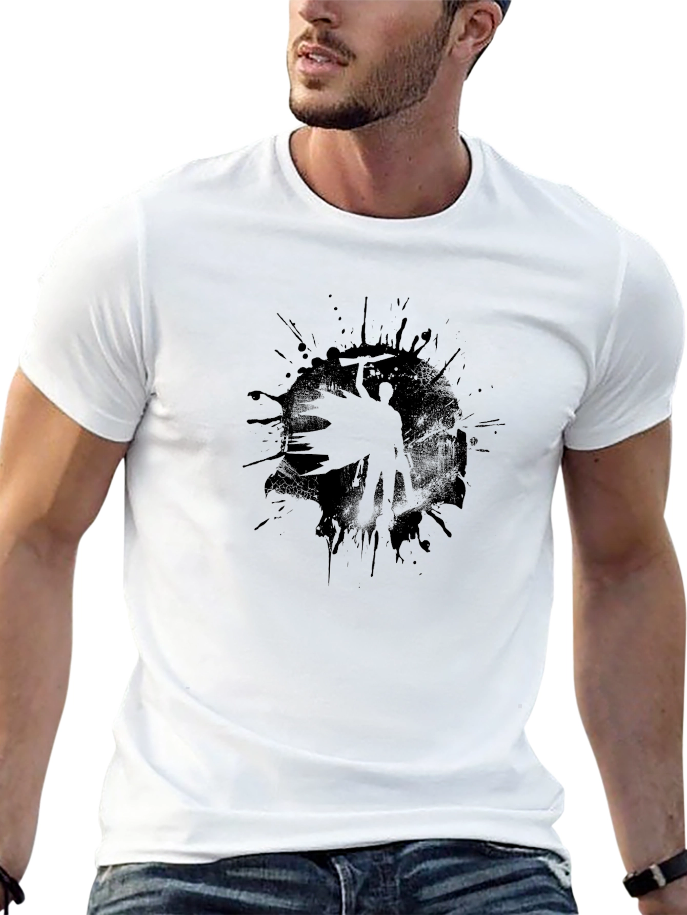 Abstract Warrior Graphic Print Black T-Shirt