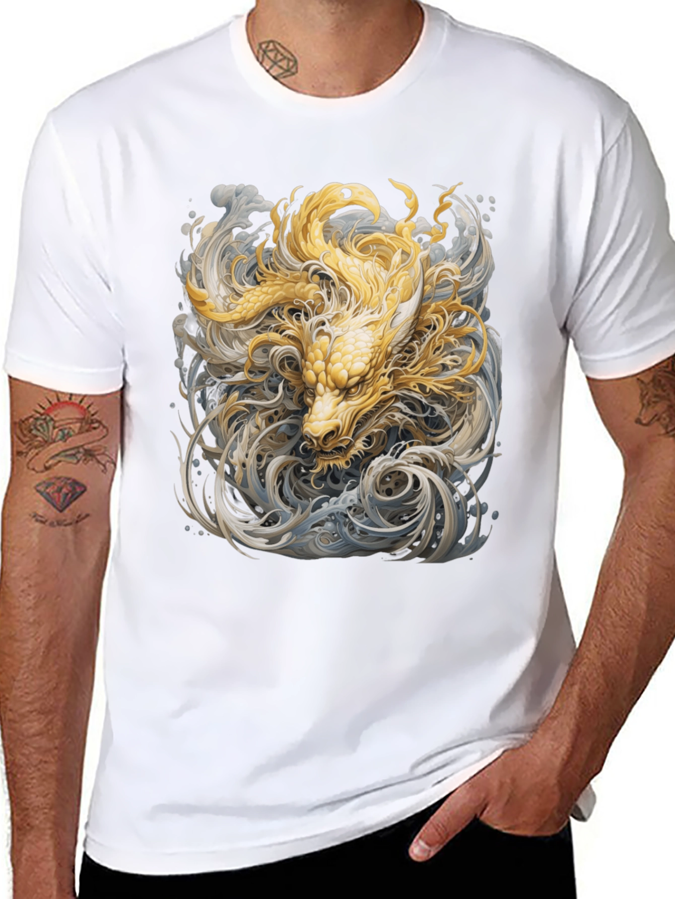 Golden Dragon Graphic Tee - Stylish Black Cotton T-Shirt