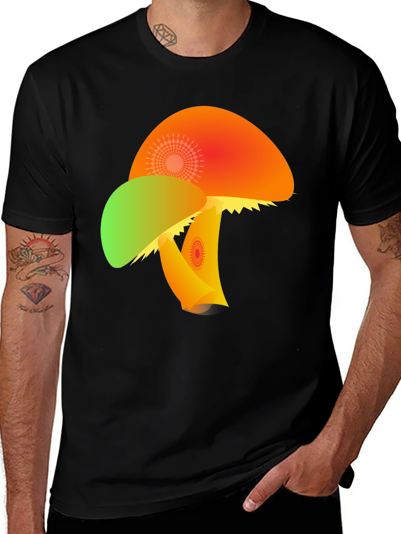 Funky Mushroom Graphic Tee - Black T-Shirt