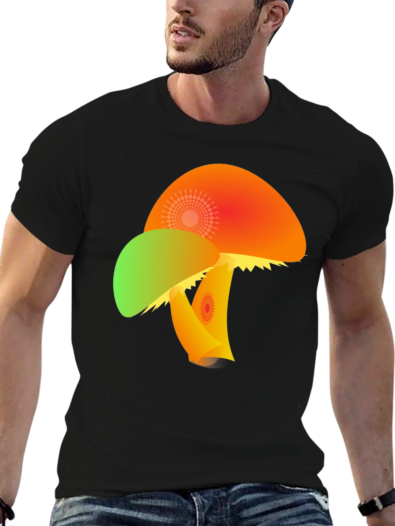 Funky Mushroom Graphic Tee - Black T-Shirt