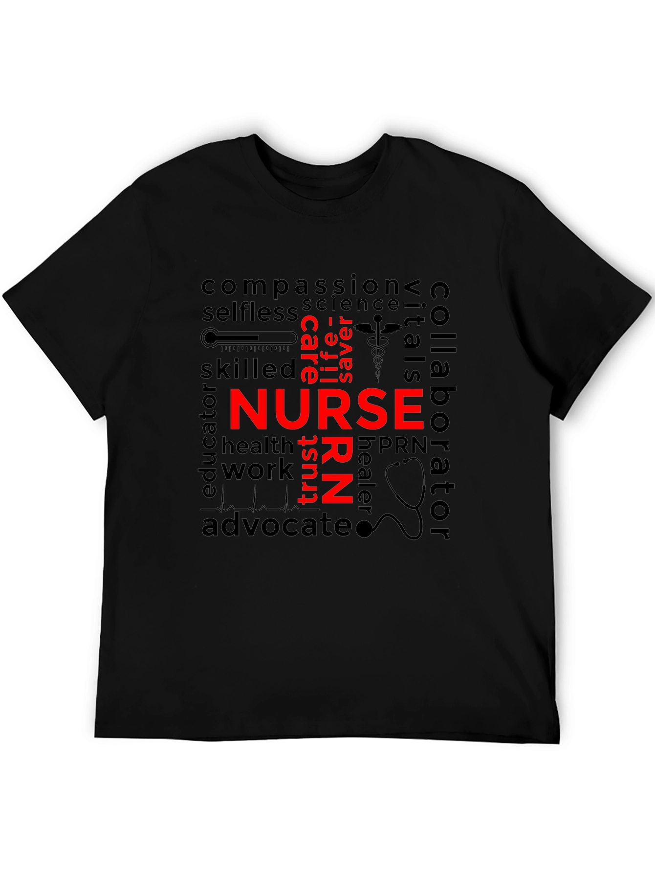 Nurse Word Art T-Shirt - Black Unisex