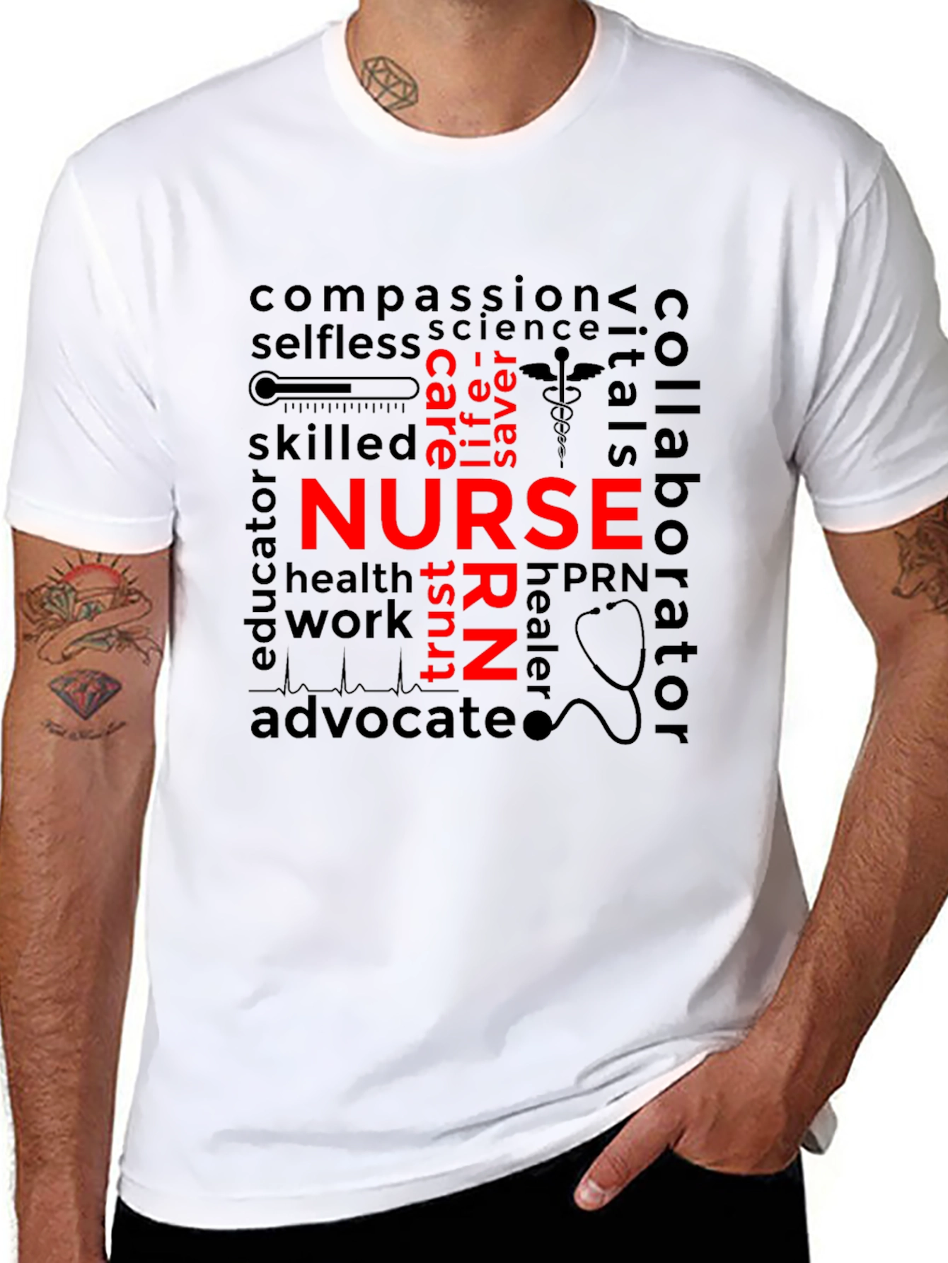 Nurse Word Art T-Shirt - Black Unisex