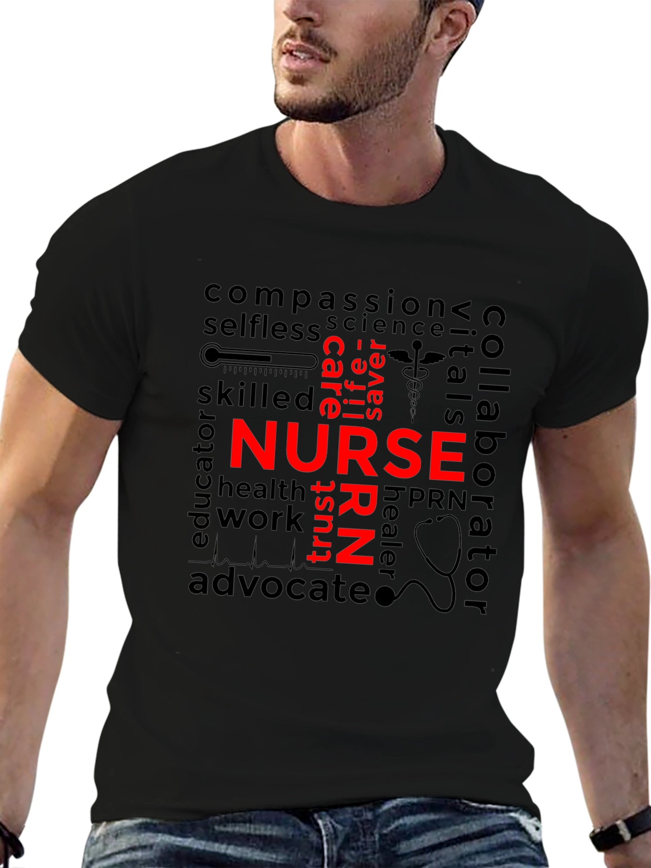 Nurse Word Art T-Shirt - Black Unisex