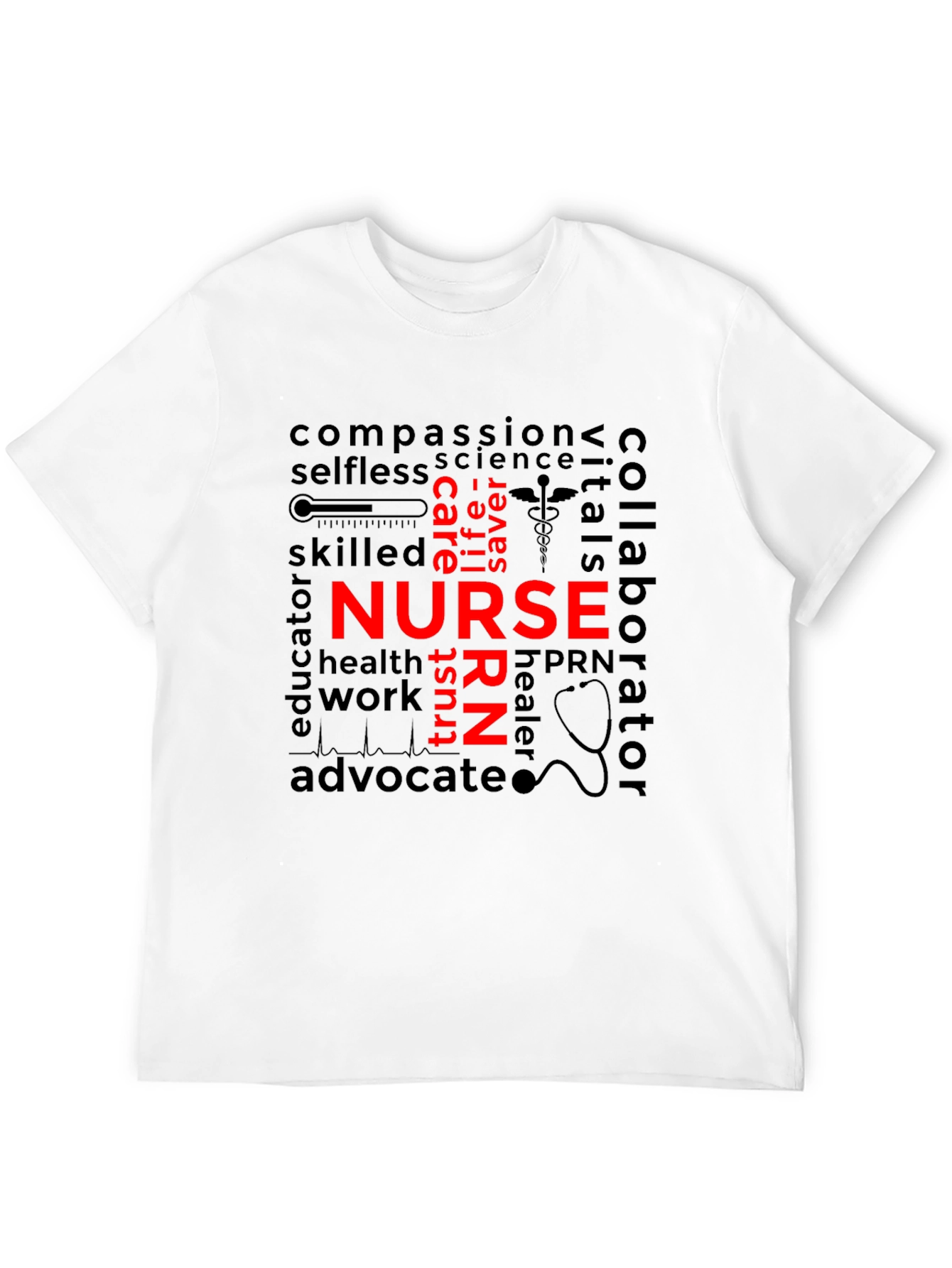 Nurse Word Art T-Shirt - Black Unisex