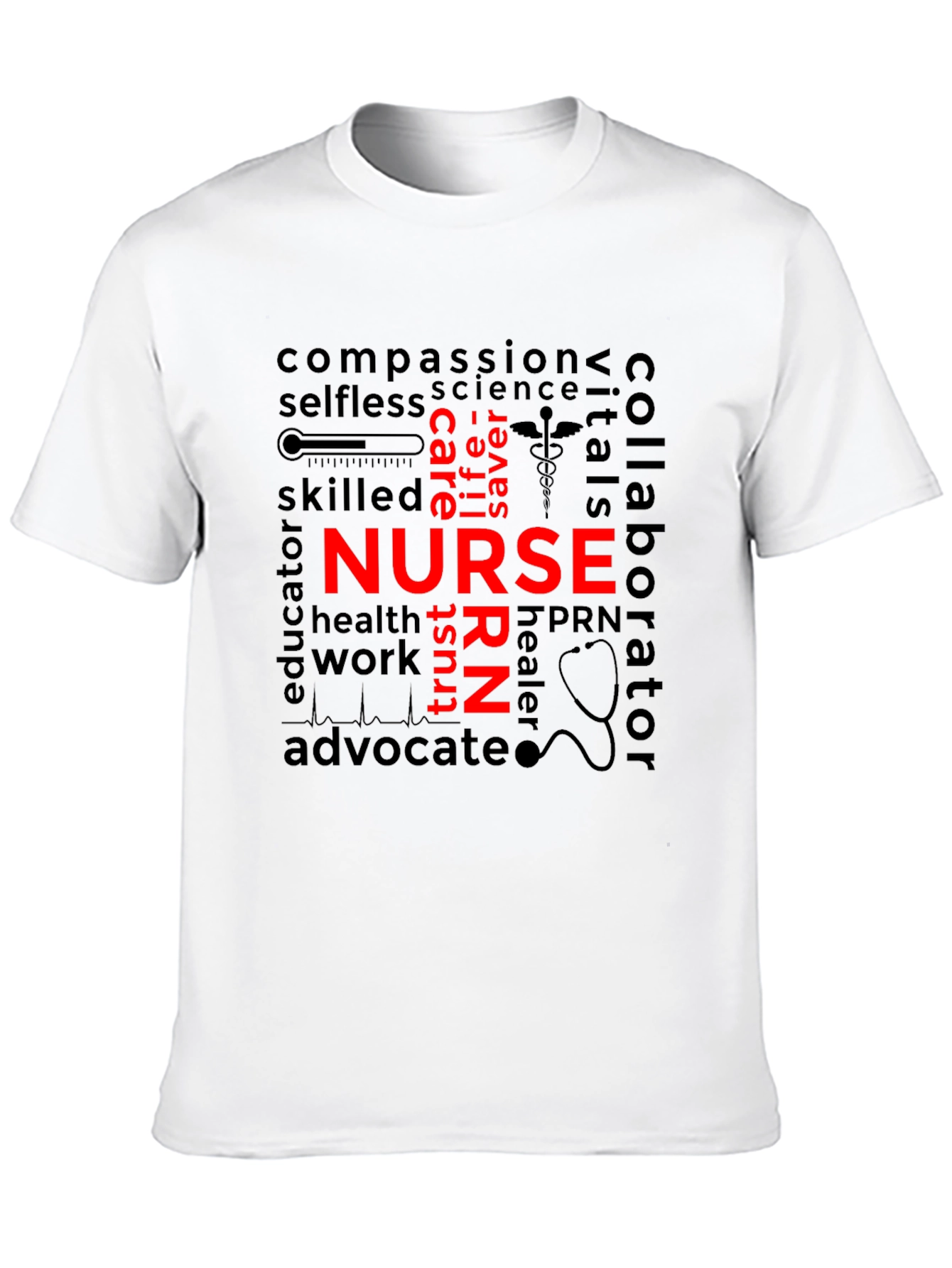 Nurse Word Art T-Shirt - Black Unisex