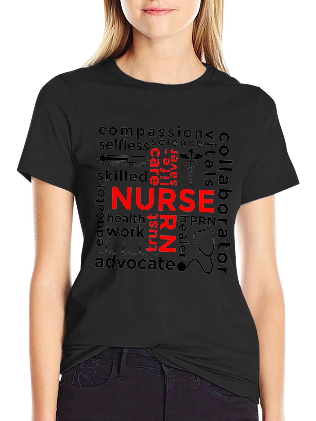 Nurse Word Art T-Shirt - Black Unisex