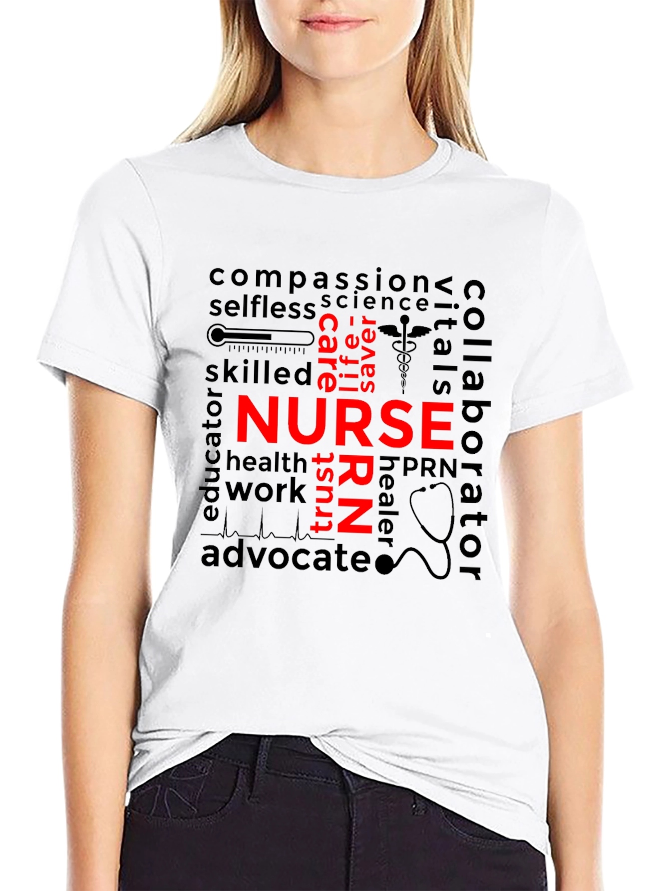 Nurse Word Art T-Shirt - Black Unisex