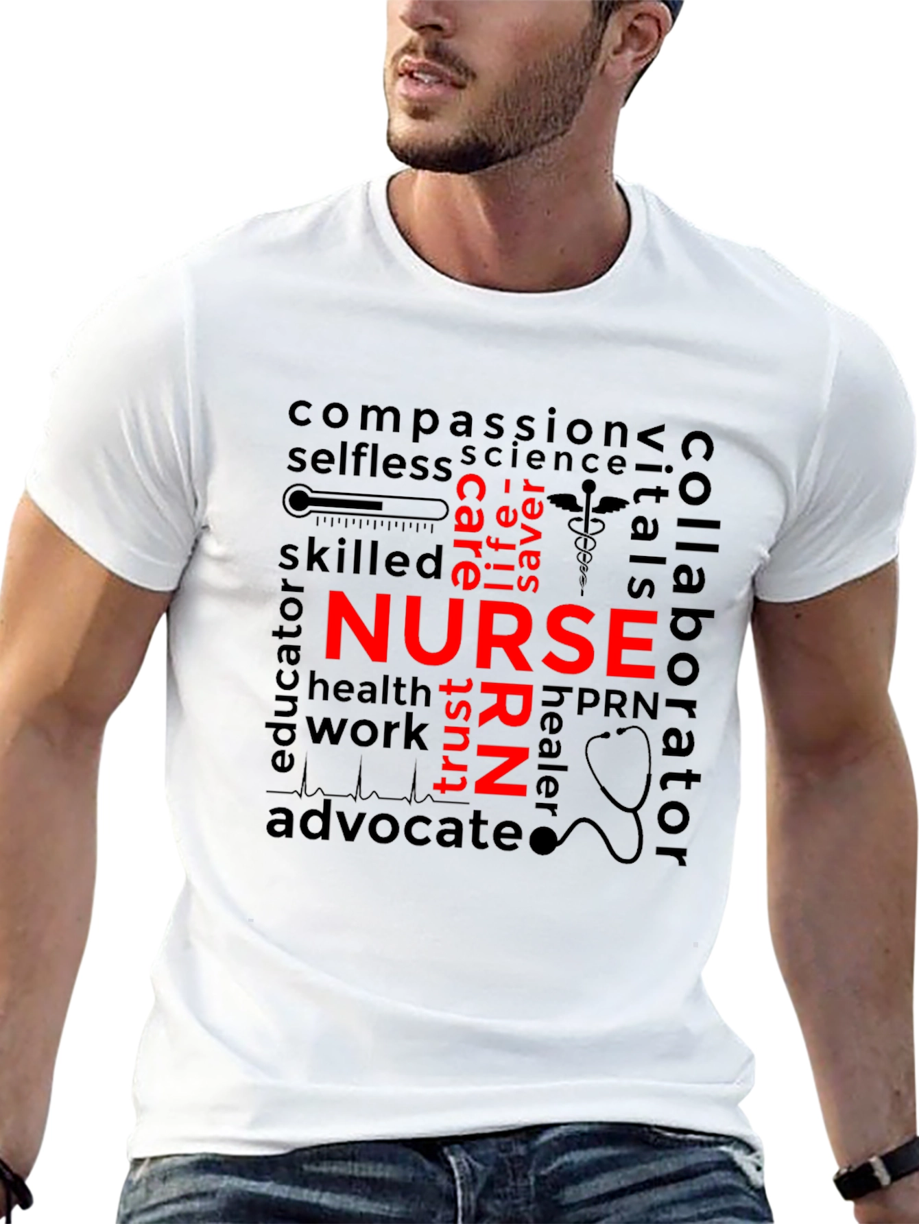 Nurse Word Art T-Shirt - Black Unisex