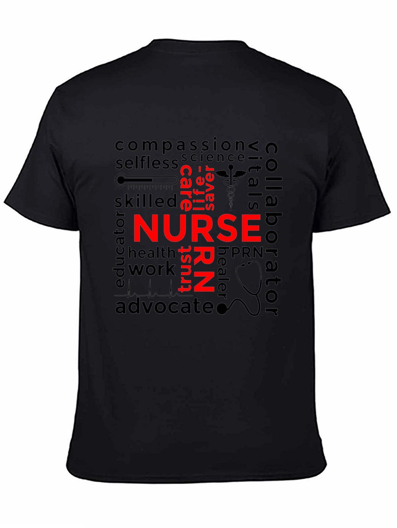 Nurse Word Art T-Shirt - Black Unisex