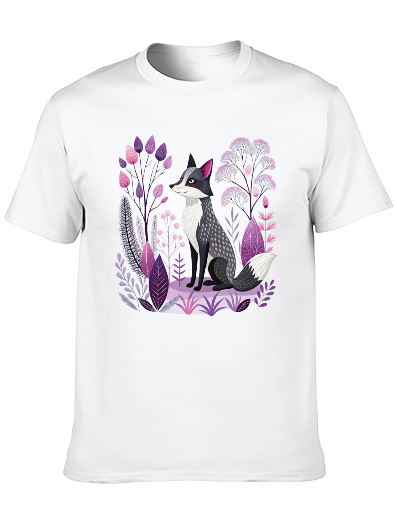 Fox & Floral Graphic Print Black T-Shirt