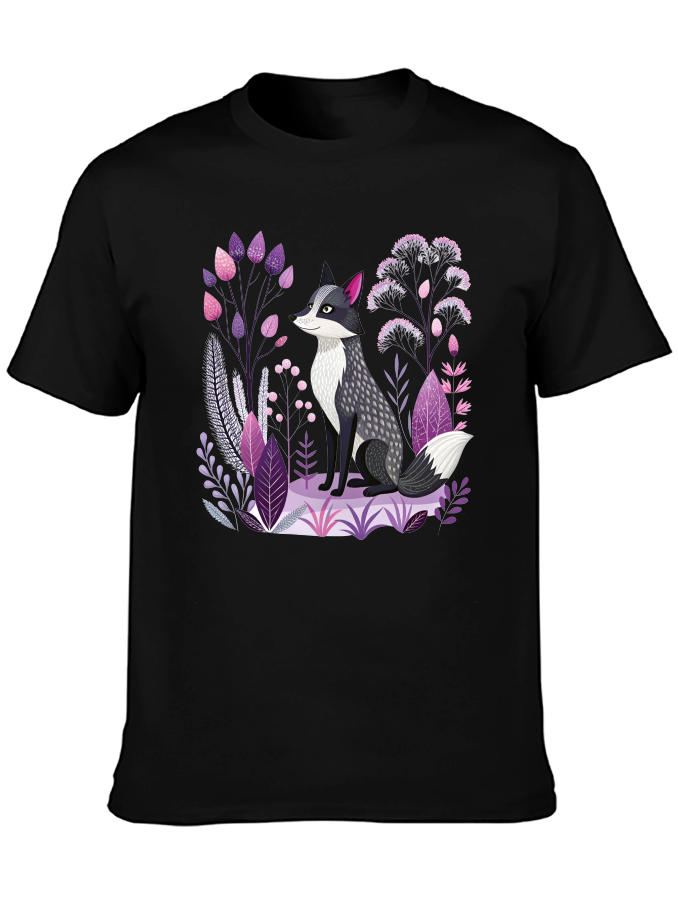 Fox & Floral Graphic Print Black T-Shirt
