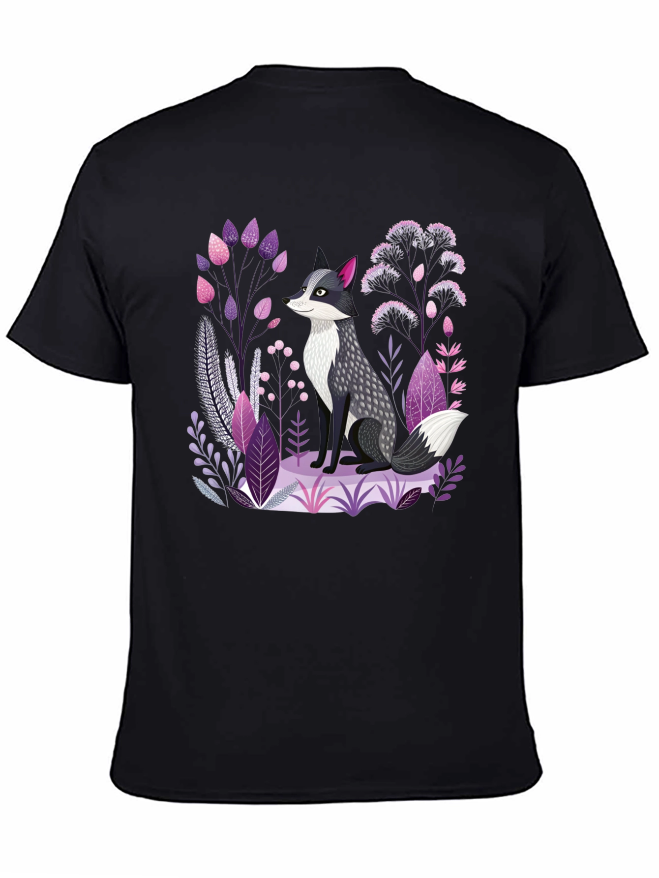 Fox & Floral Graphic Print Black T-Shirt