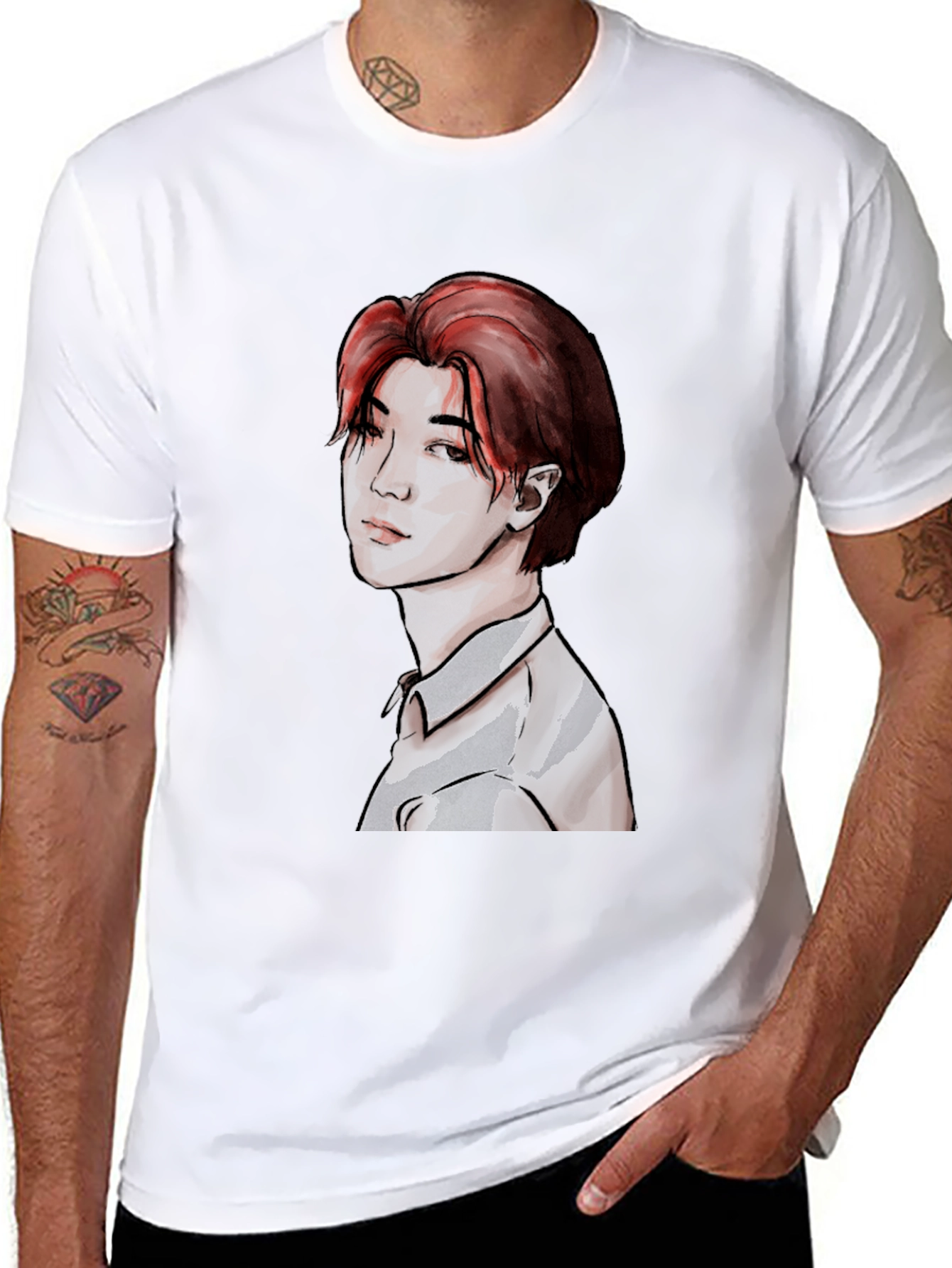 Graphic Print T-Shirt with Red Hair Character