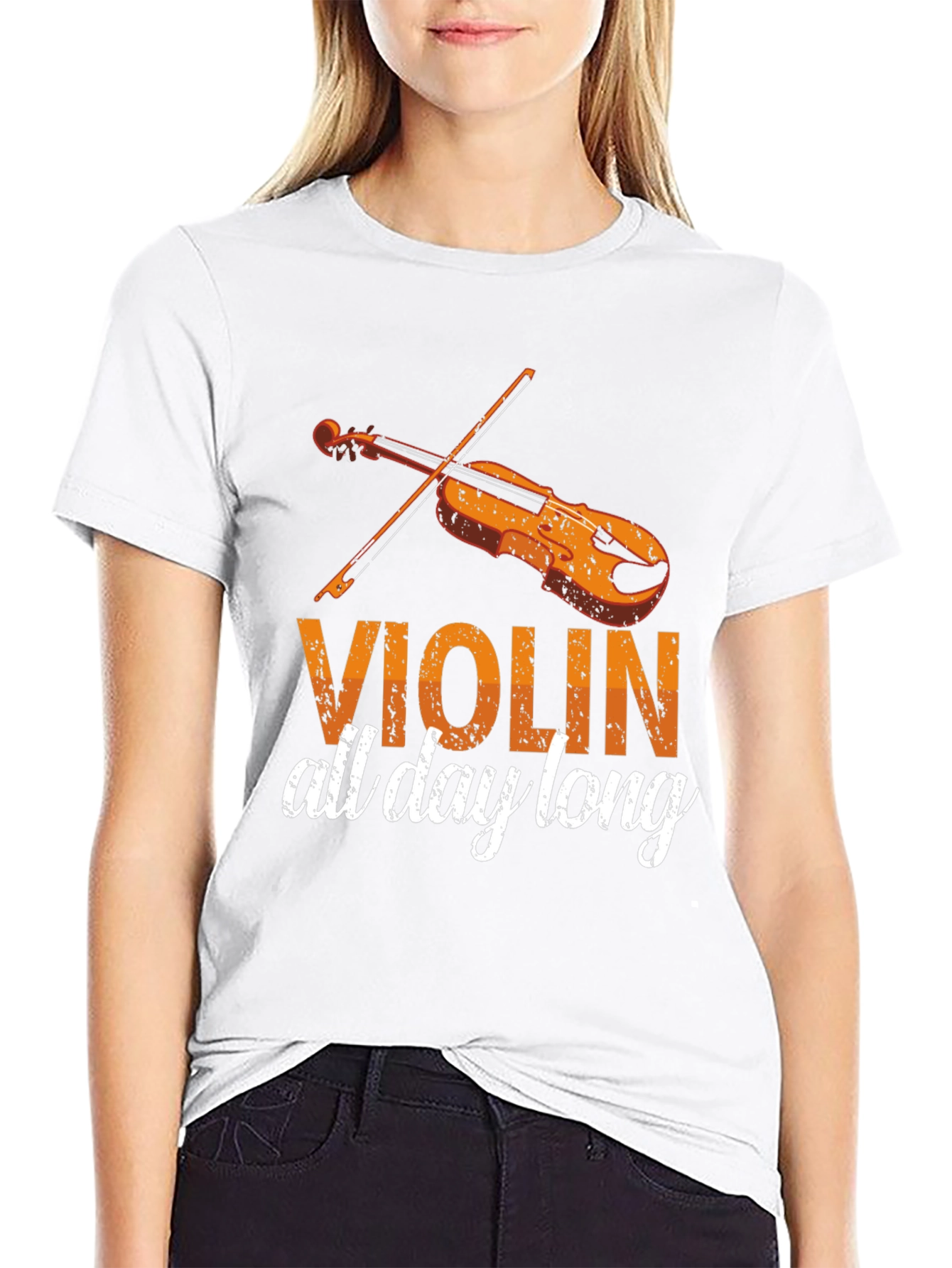 Violin All Day Long Black Graphic Tee