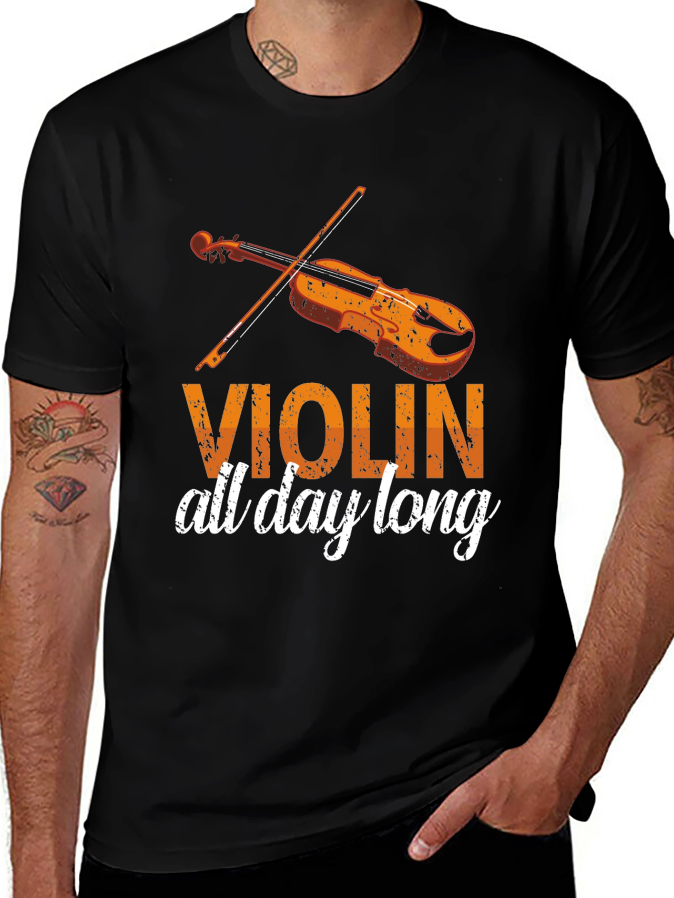 Violin All Day Long Black Graphic Tee