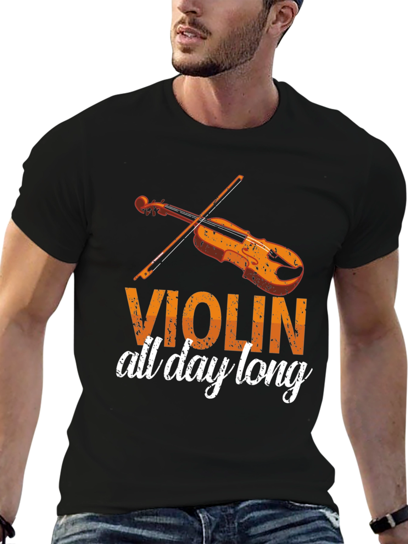 Violin All Day Long Black Graphic Tee