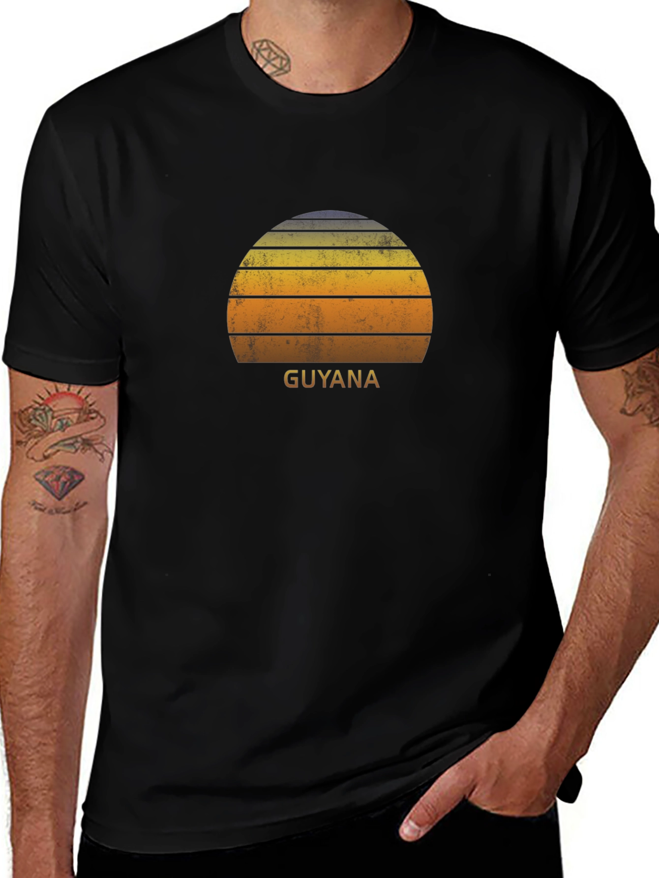 Guyana Sunset Graphic Tee - Retro Style