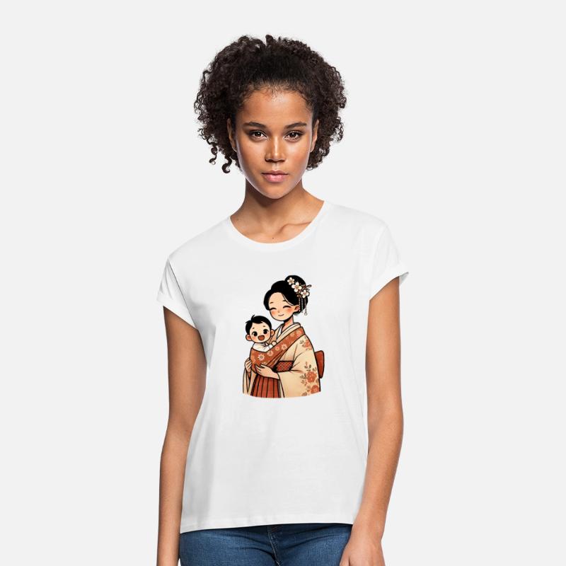 Elegant Asian Woman in Kimono Holding Baby