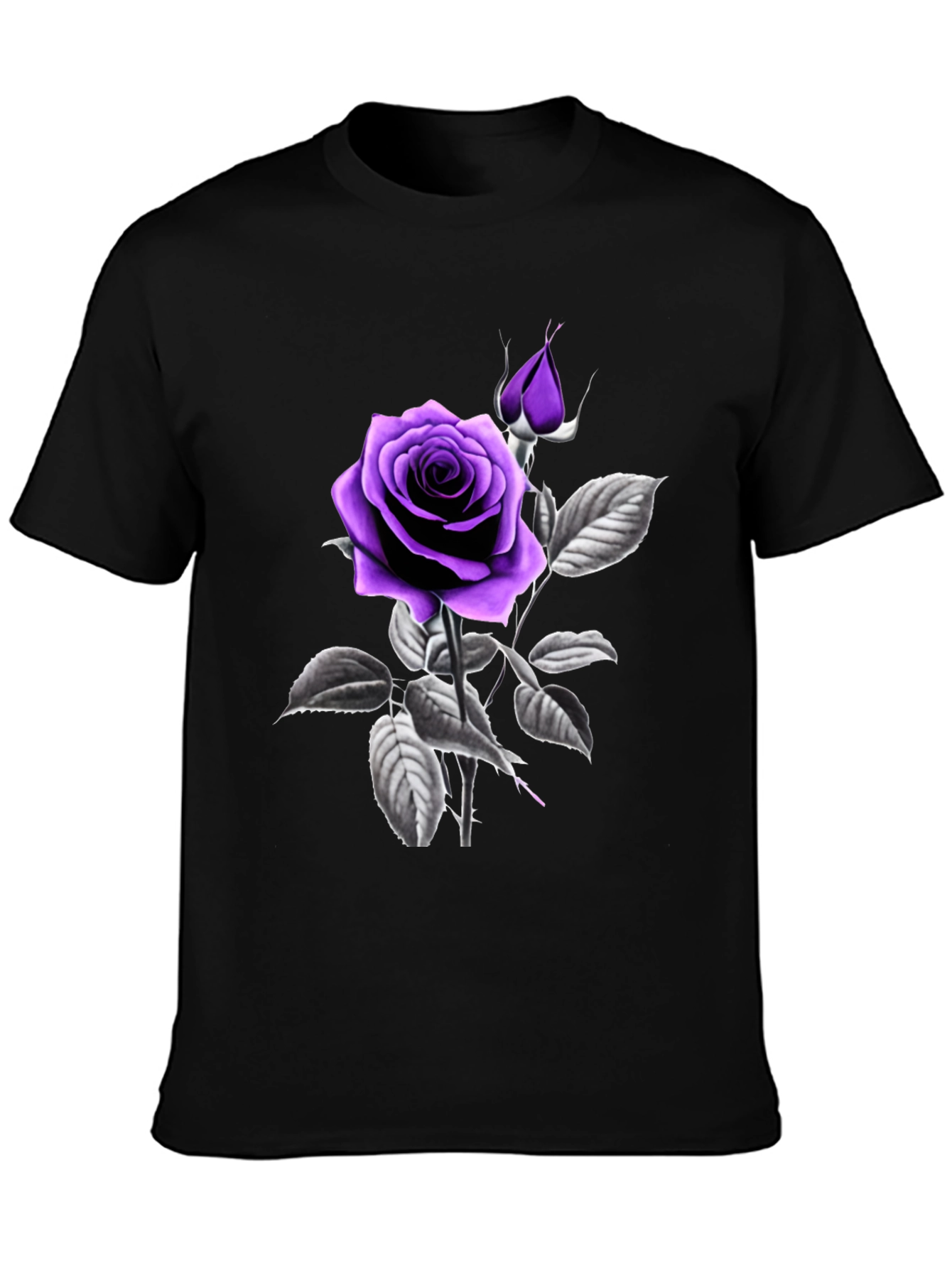 Purple Rose Graphic Black T-Shirt