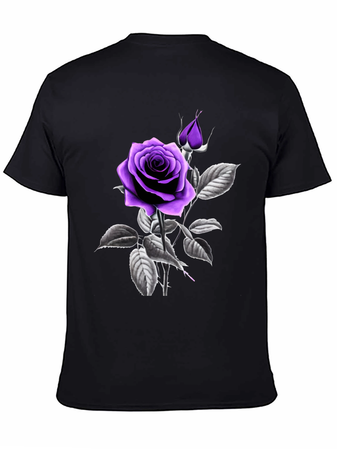 Purple Rose Graphic Black T-Shirt