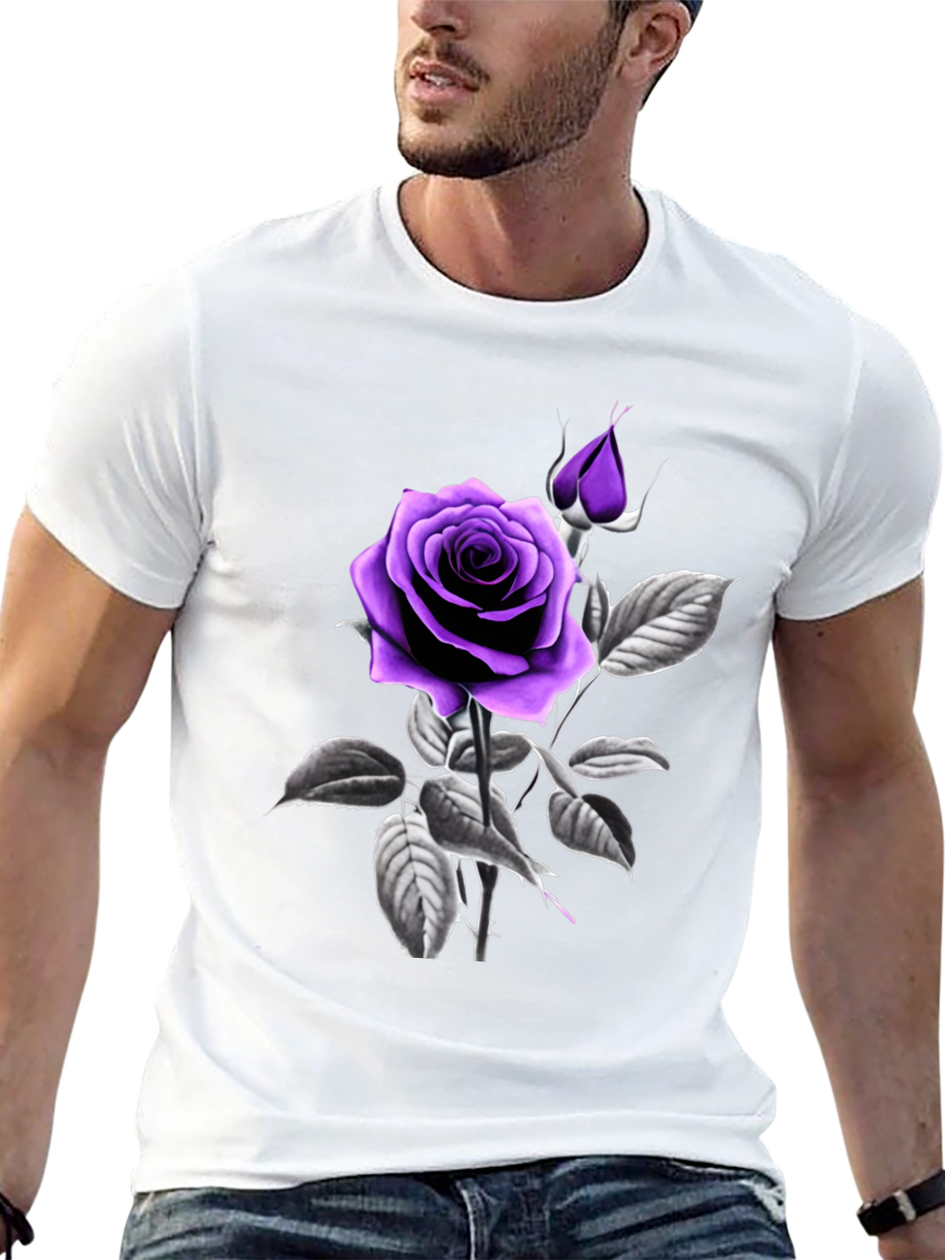 Purple Rose Graphic Black T-Shirt