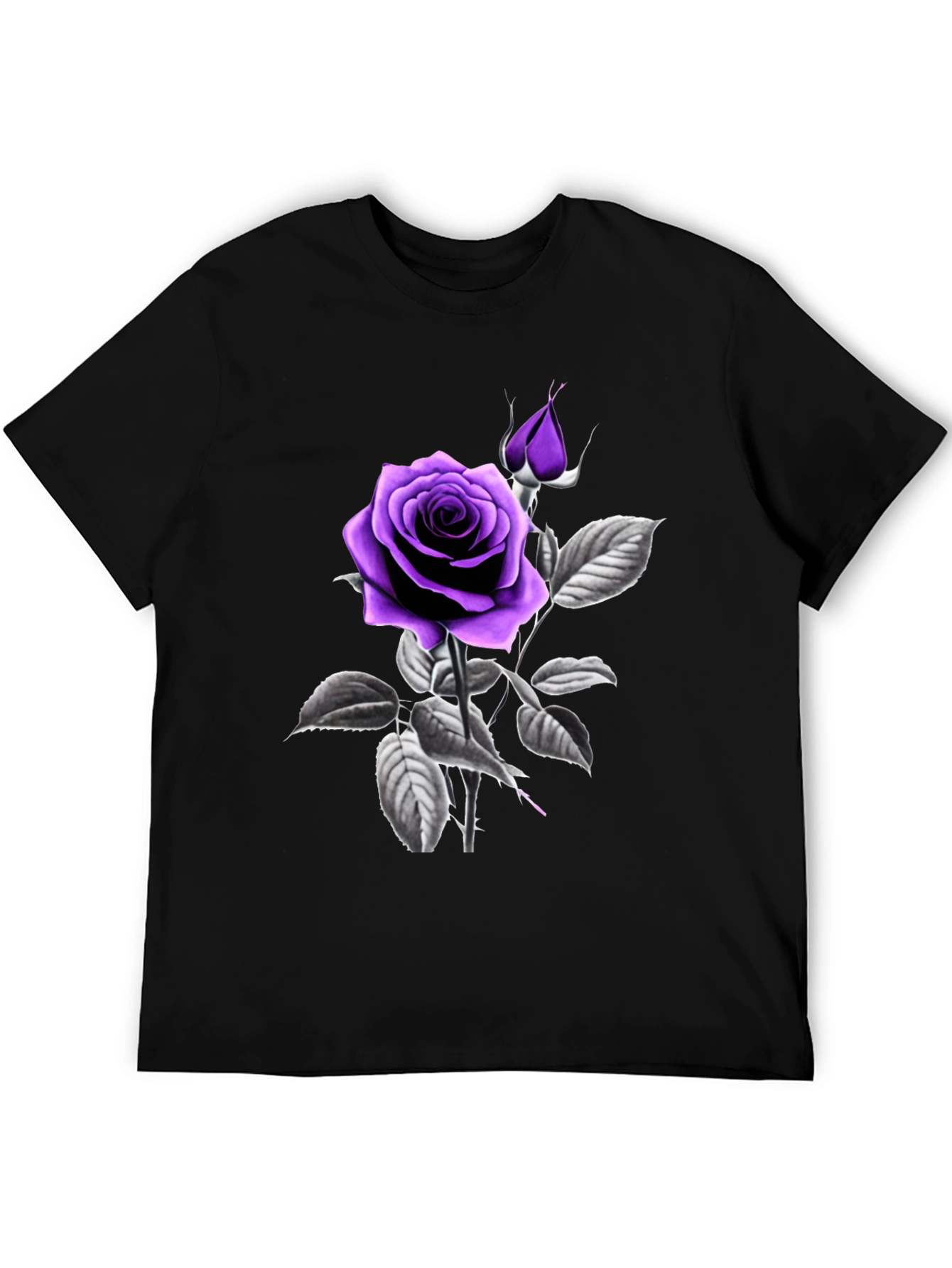 Purple Rose Graphic Black T-Shirt