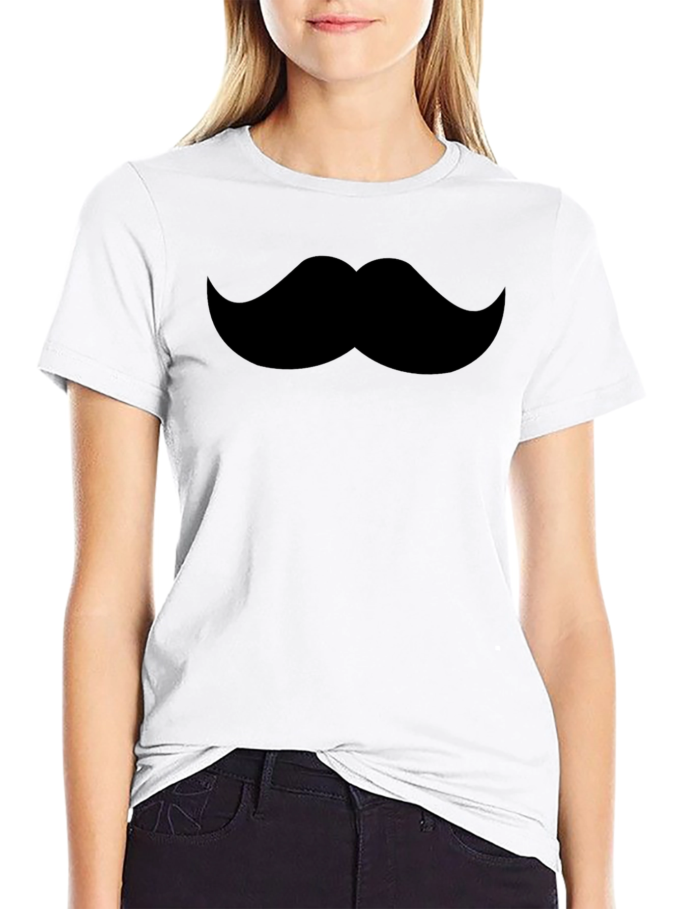 Mustache Graphic Tee - Black Crew Neck T-Shirt