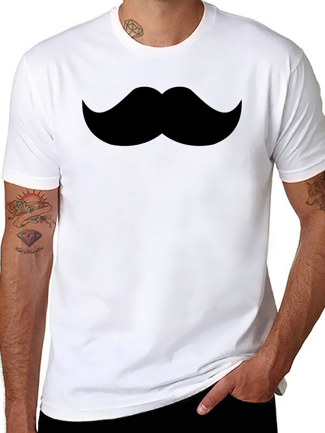 Mustache Graphic Tee - Black Crew Neck T-Shirt