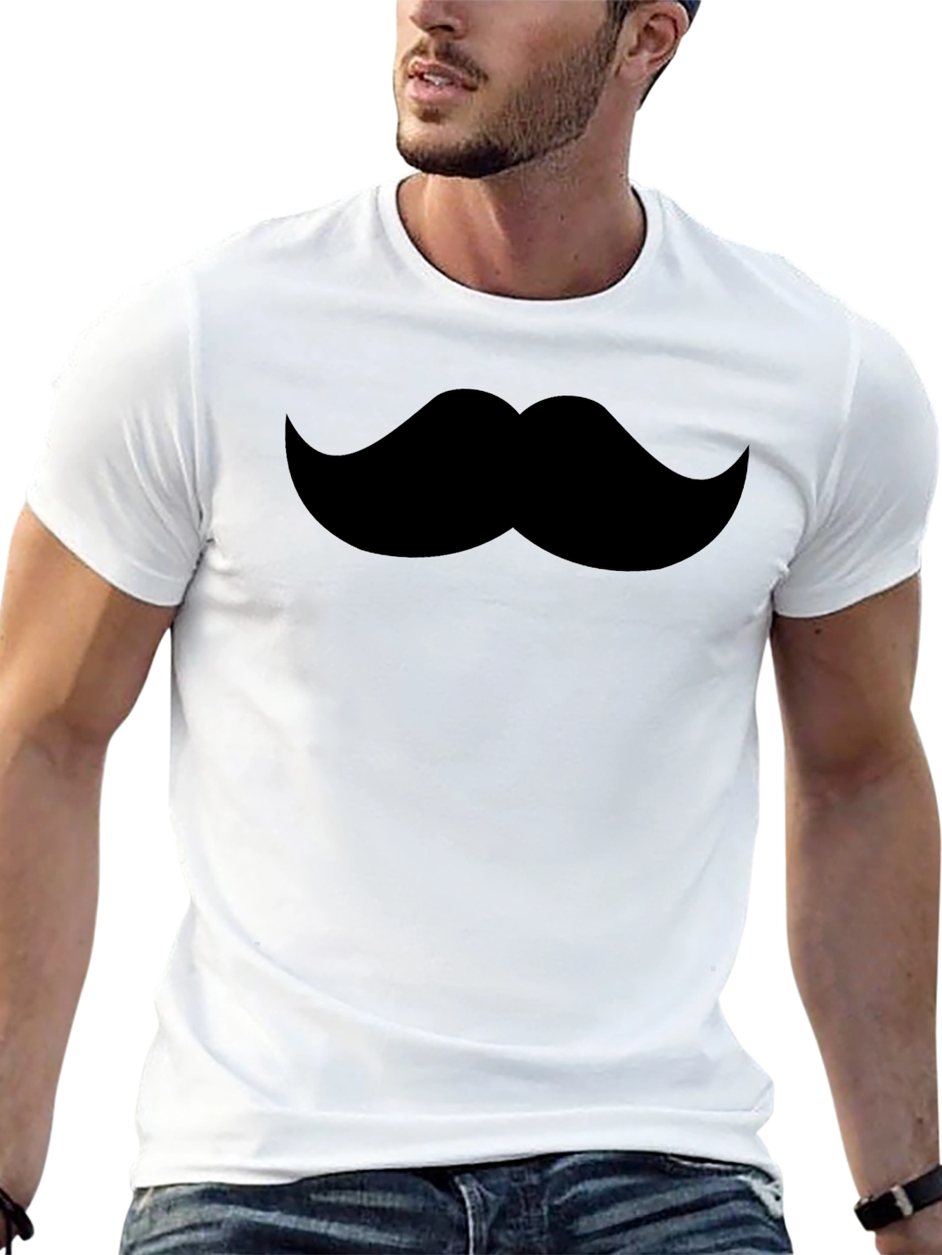 Mustache Graphic Tee - Black Crew Neck T-Shirt