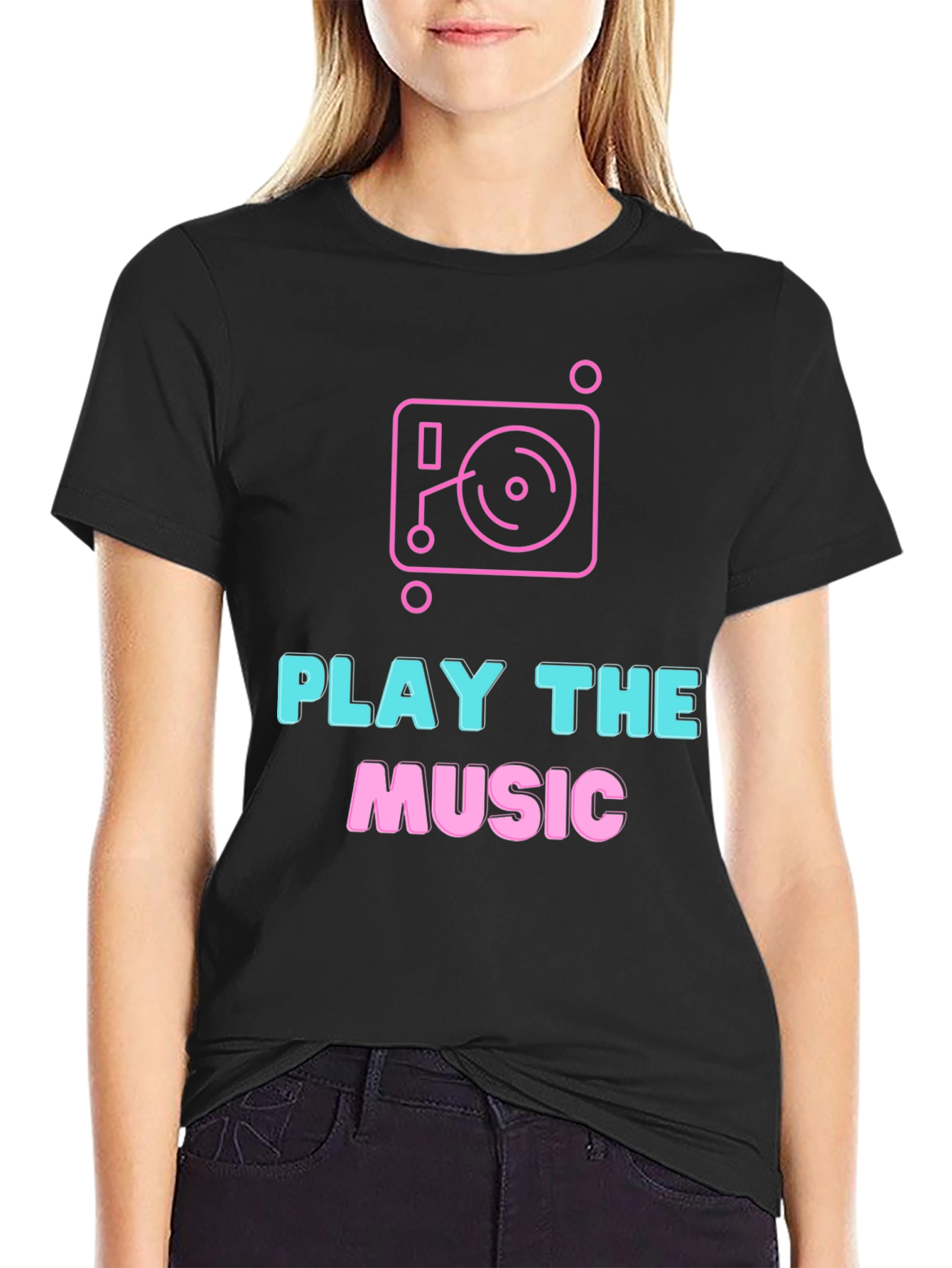 Play the Music Graphic Tee - Black Cotton T-Shirt