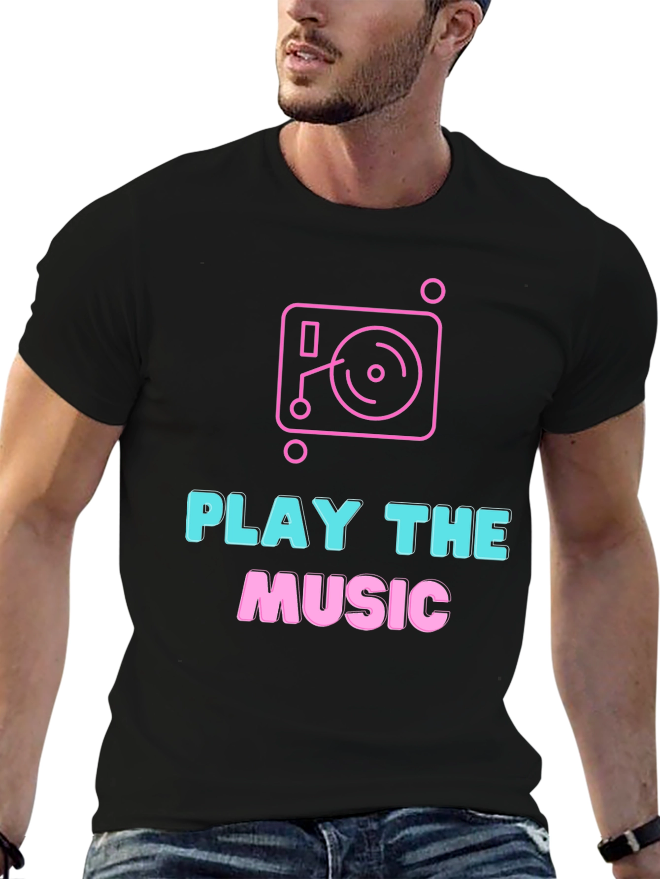 Play the Music Graphic Tee - Black Cotton T-Shirt