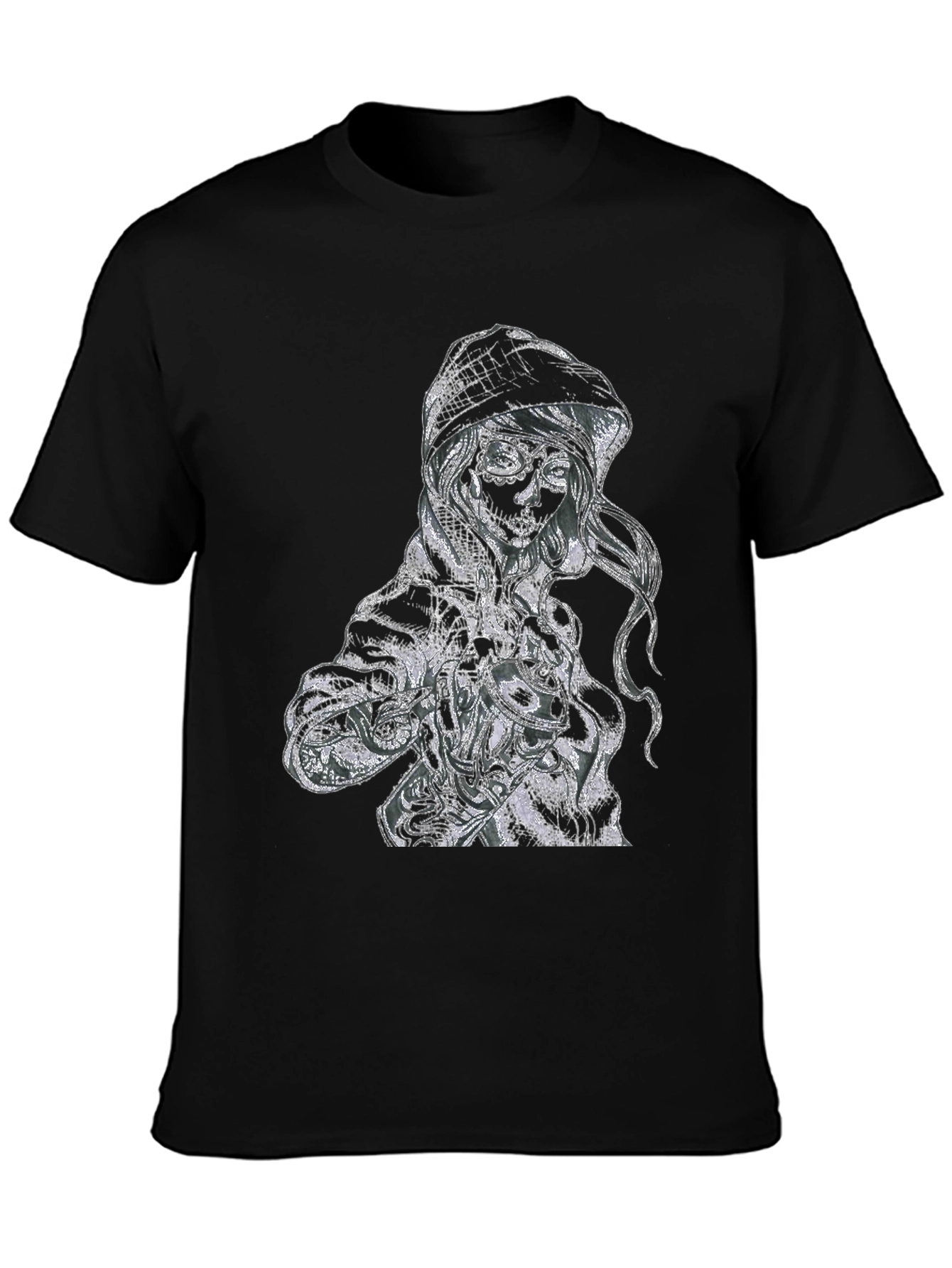 Sugar Skull Girl Graphic Print Black T-Shirt