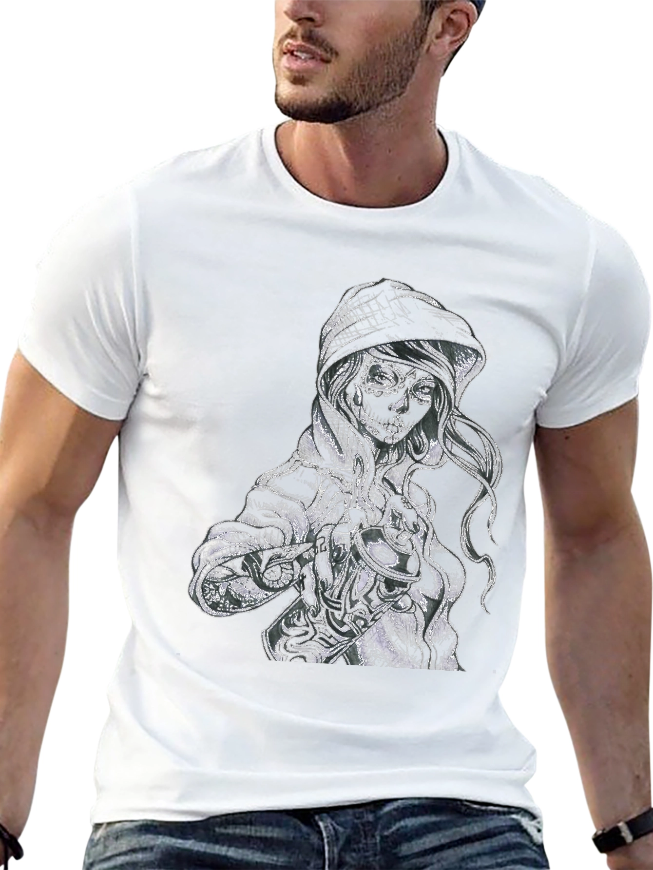 Sugar Skull Girl Graphic Print Black T-Shirt