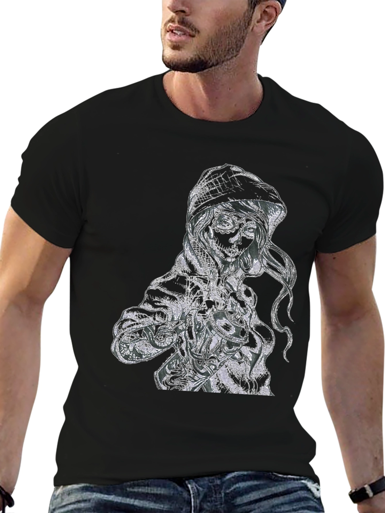 Sugar Skull Girl Graphic Print Black T-Shirt