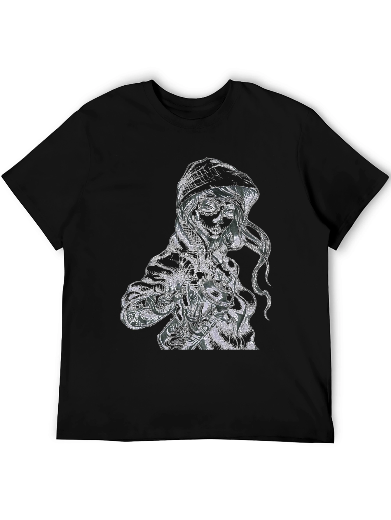 Sugar Skull Girl Graphic Print Black T-Shirt