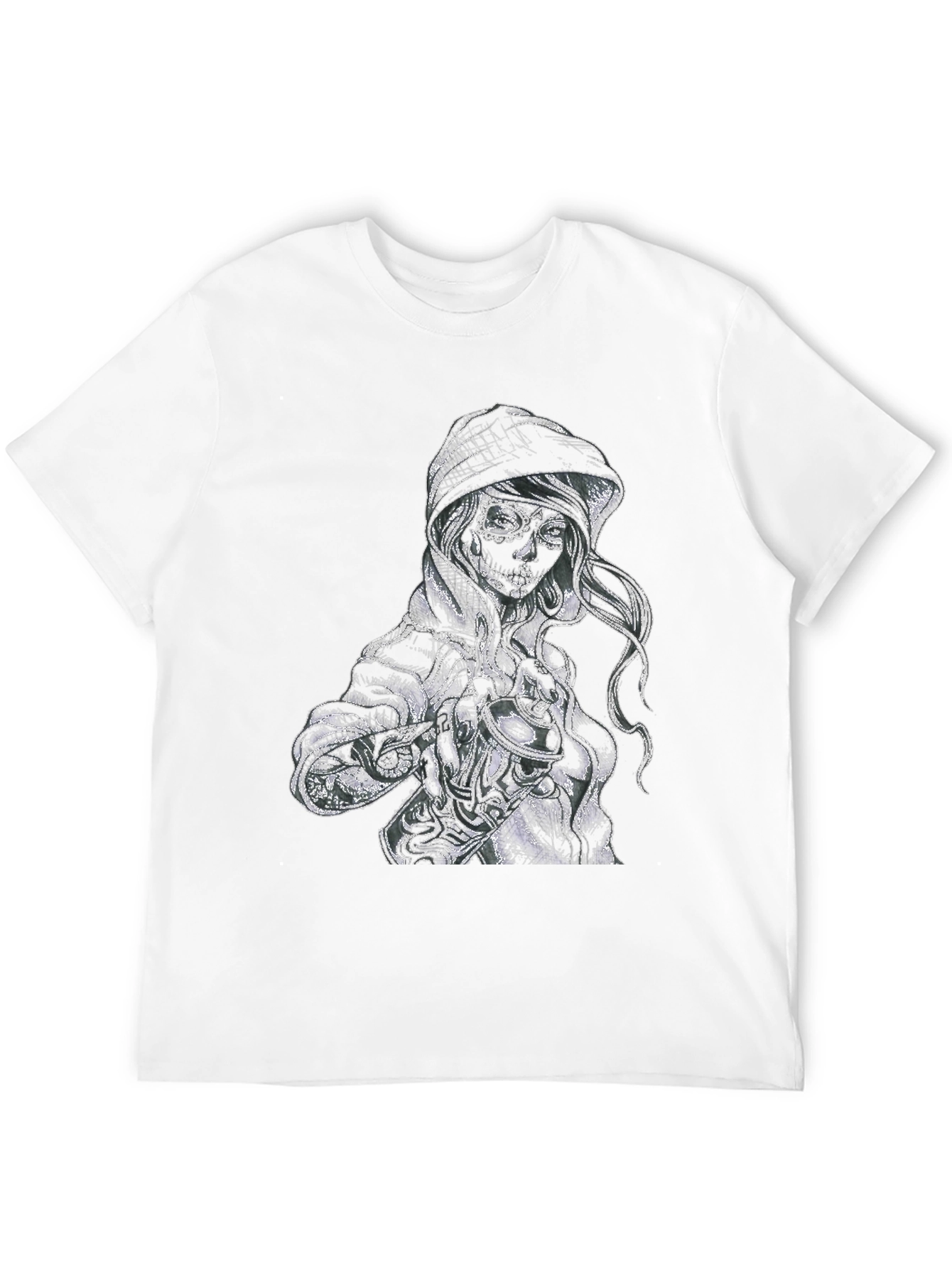 Sugar Skull Girl Graphic Print Black T-Shirt