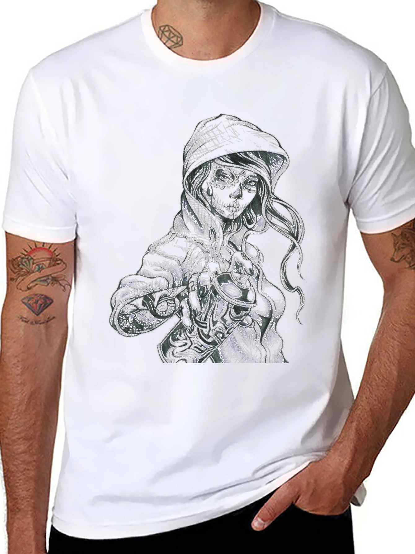 Sugar Skull Girl Graphic Print Black T-Shirt