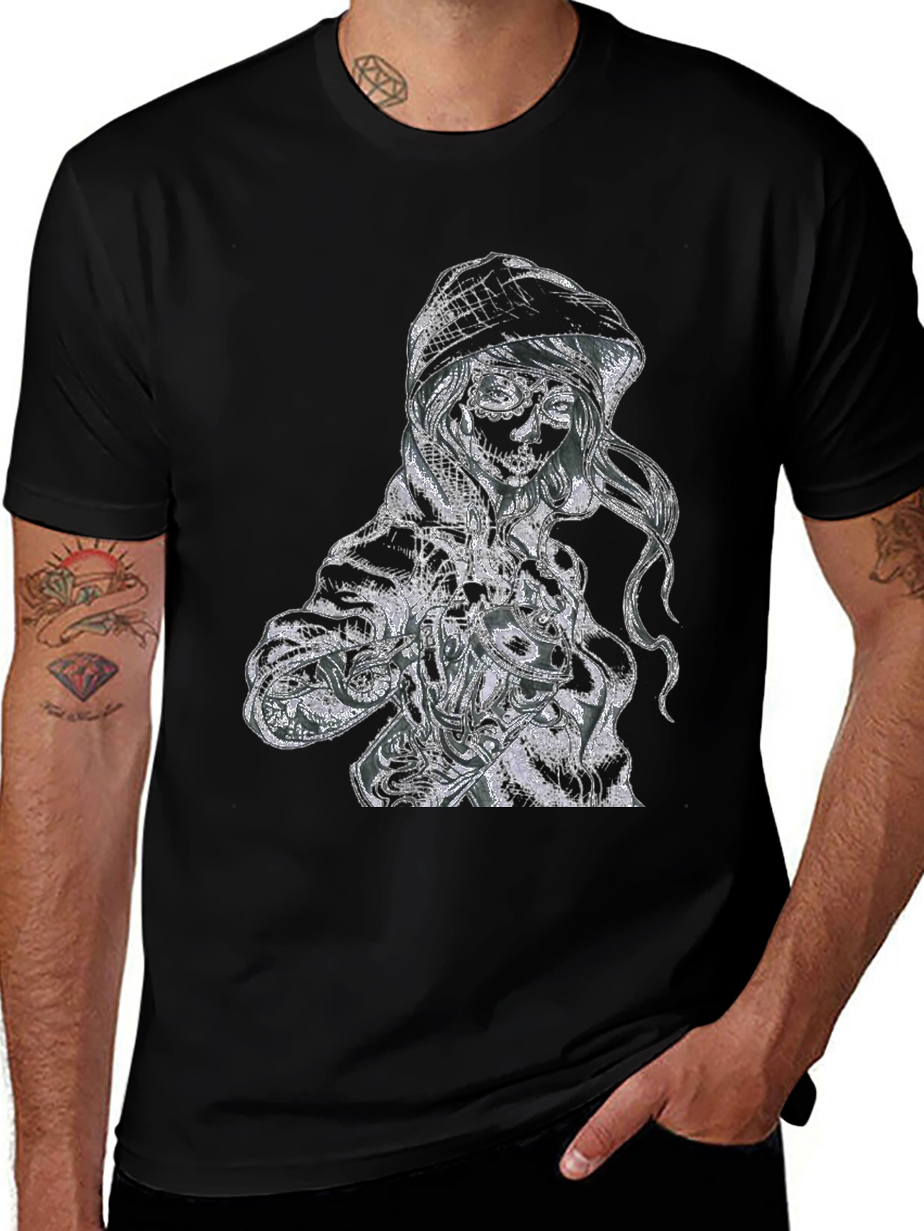 Sugar Skull Girl Graphic Print Black T-Shirt