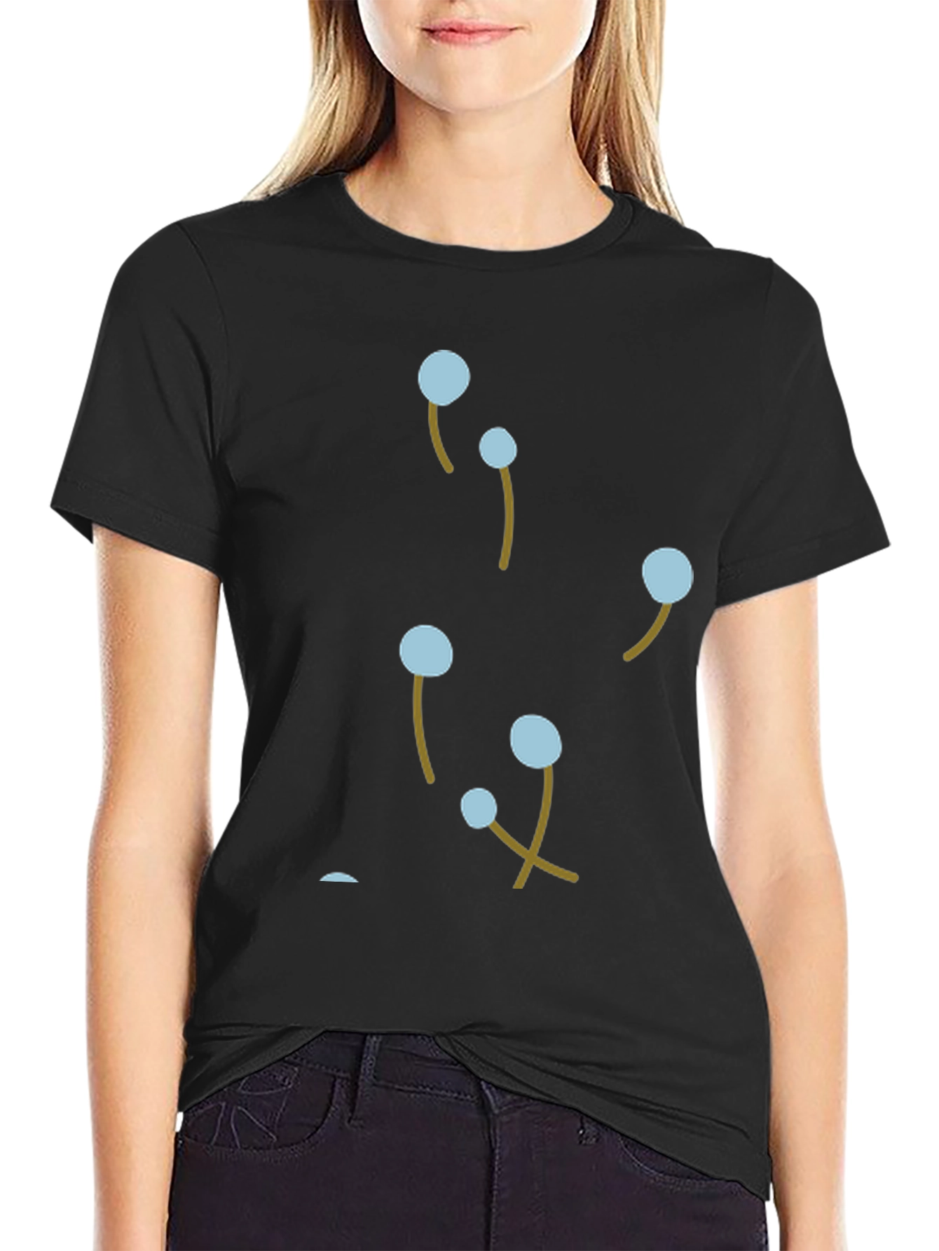 Modern Black T-Shirt with Abstract Floral Design