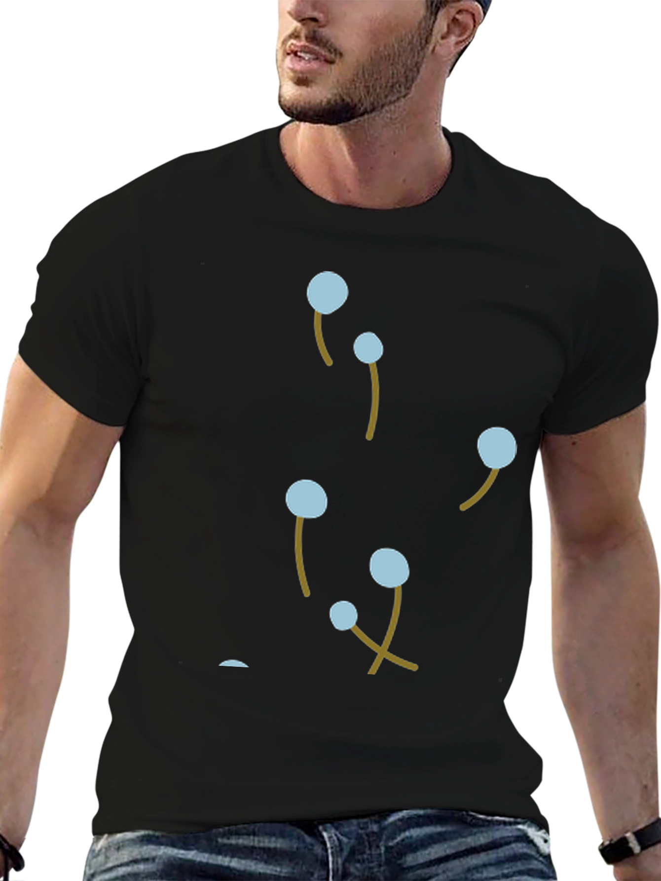 Modern Black T-Shirt with Abstract Floral Design