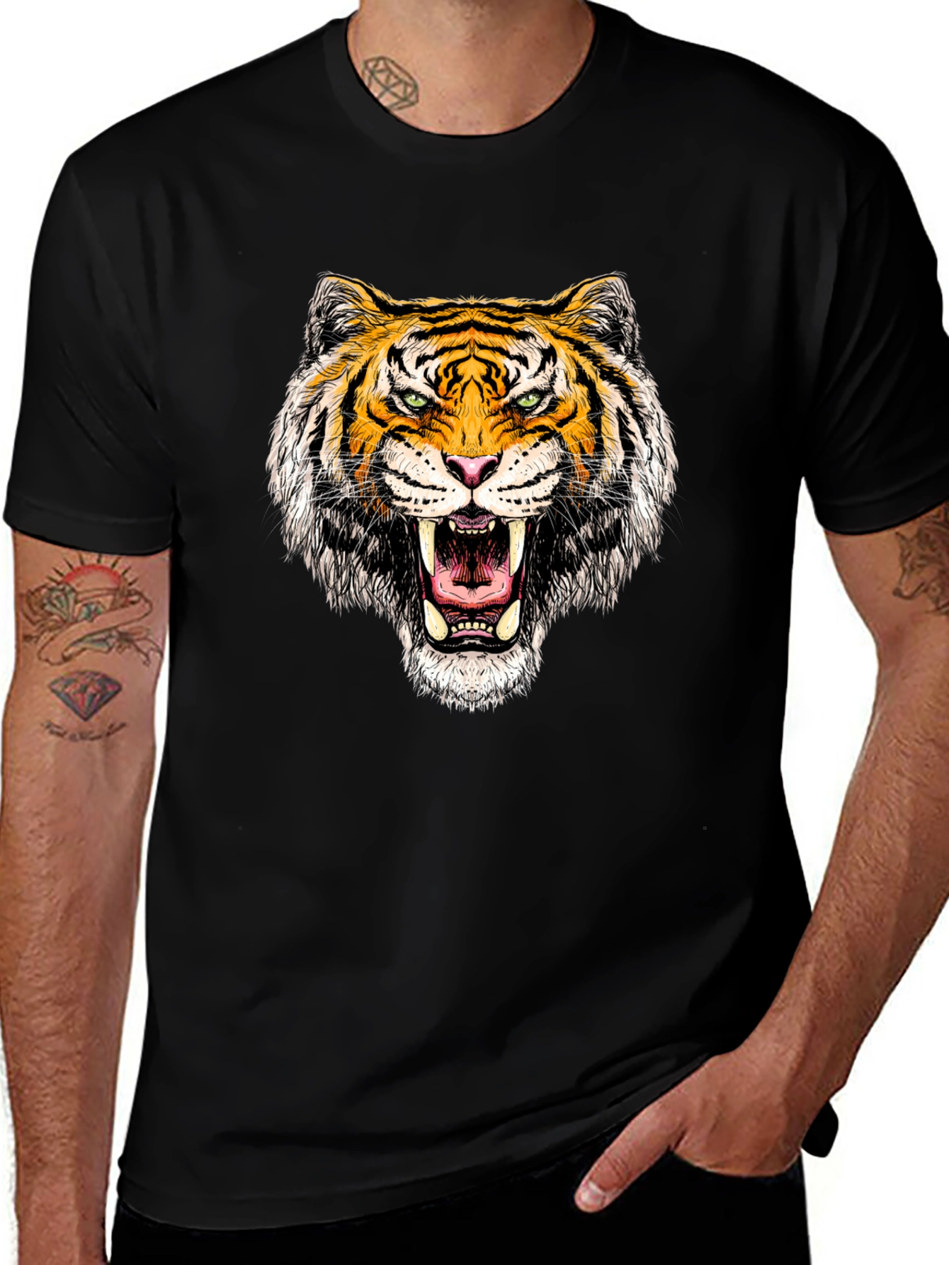 Roaring Tiger Graphic Tee - Black Cotton T-Shirt