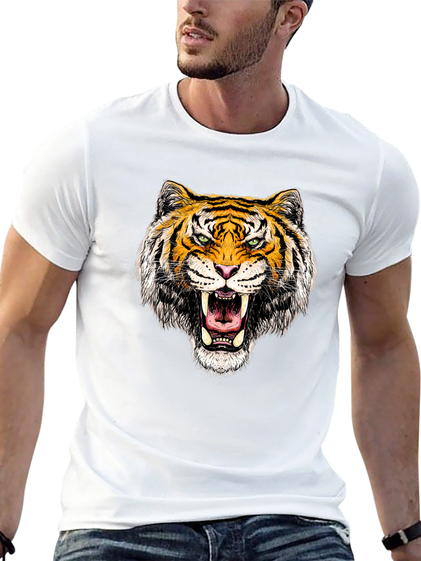 Roaring Tiger Graphic Tee - Black Cotton T-Shirt