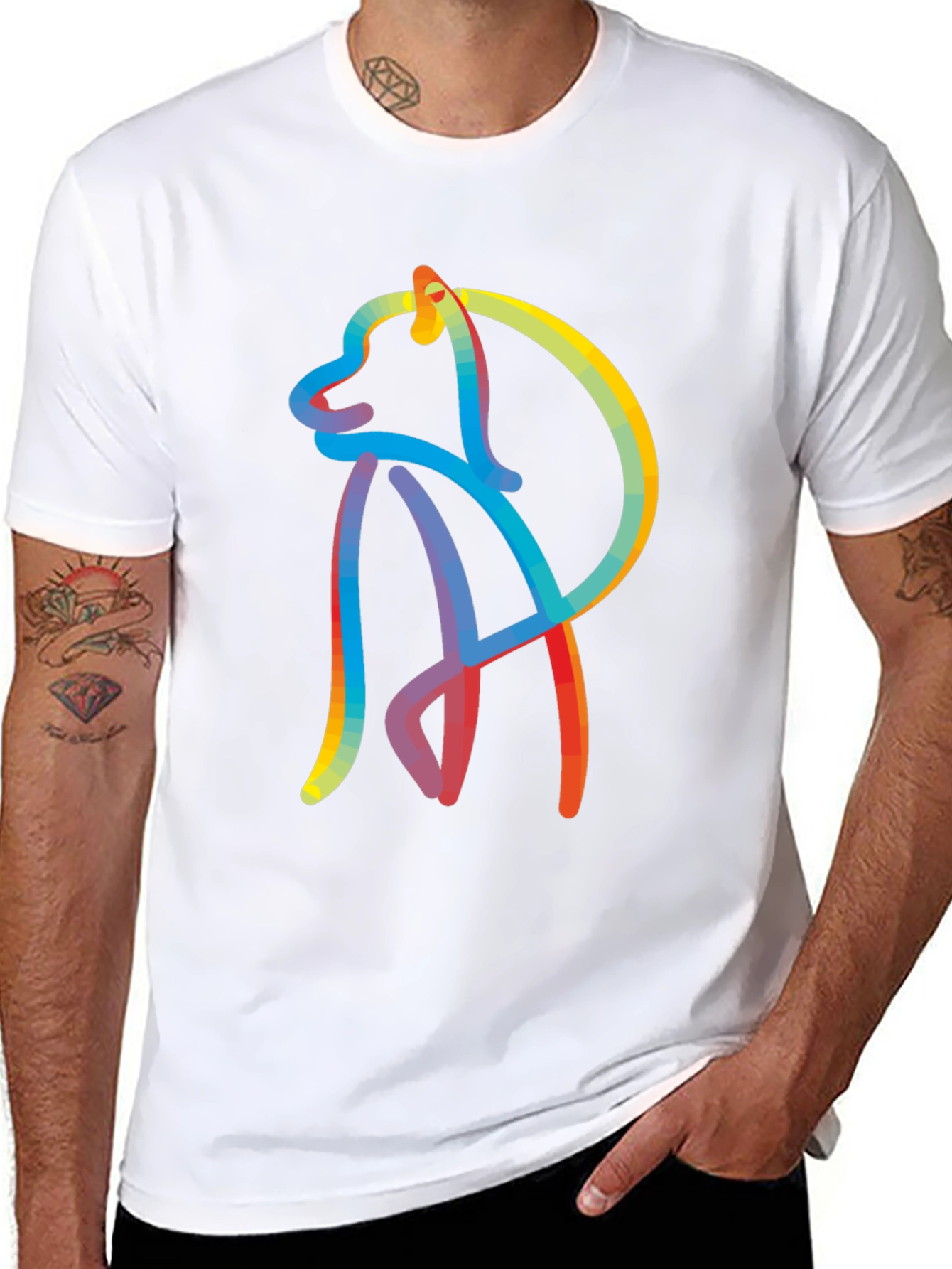 Abstract Dog Graphic Tee - Stylish Mens Black T-Shirt