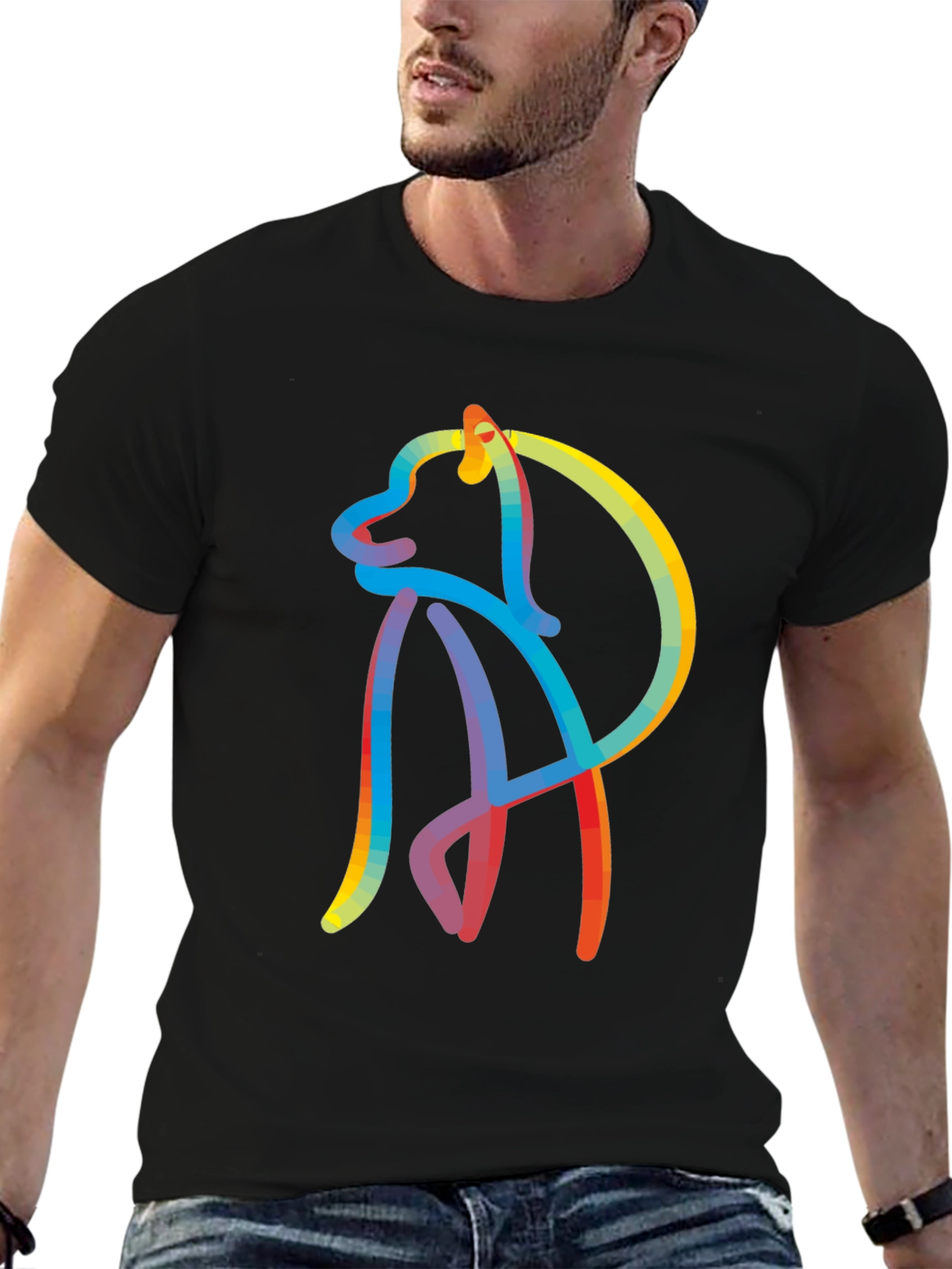 Abstract Dog Graphic Tee - Stylish Mens Black T-Shirt