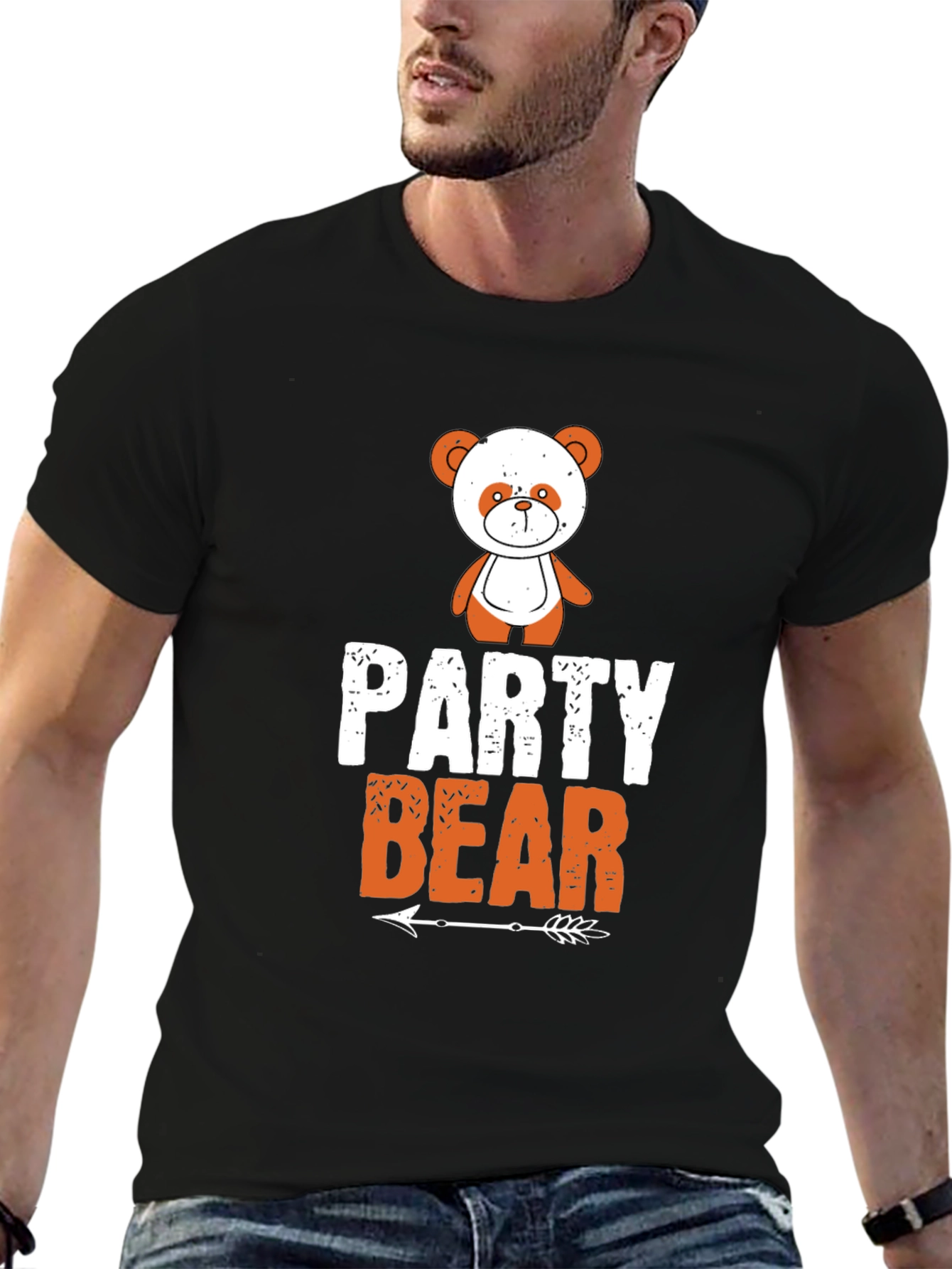 Party Bear Graphic Tee - Black Cotton T-Shirt